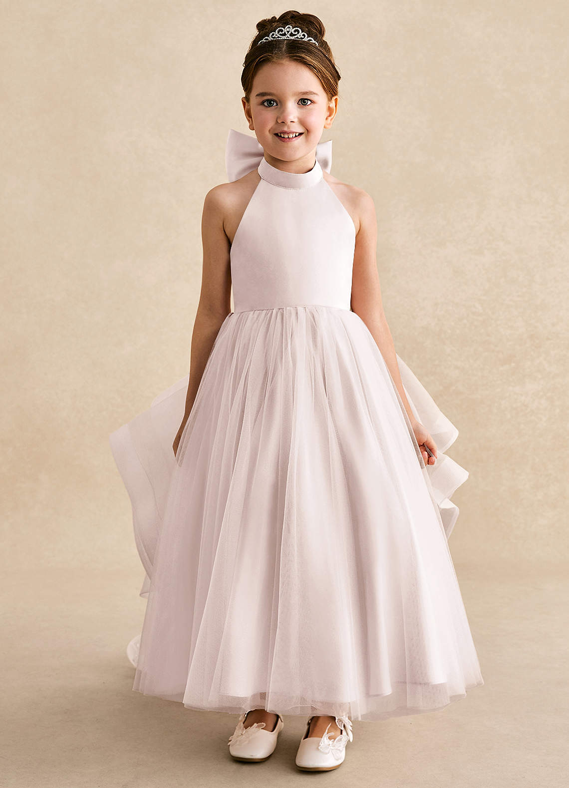 Azazie Bev Flower Girl Dresses Rose Petal A-Line Convertible Tulle Dress image2