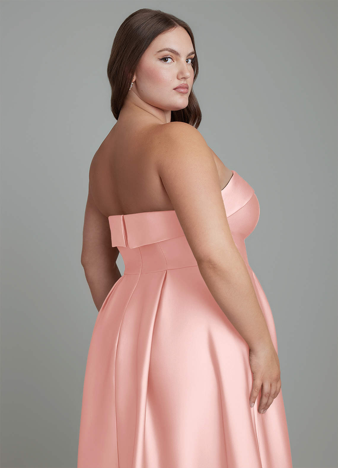 Azazie Lucienne Bridesmaid Dresses Powder Pink A-Line Strapless Stretch Satin Convertible Dress image9