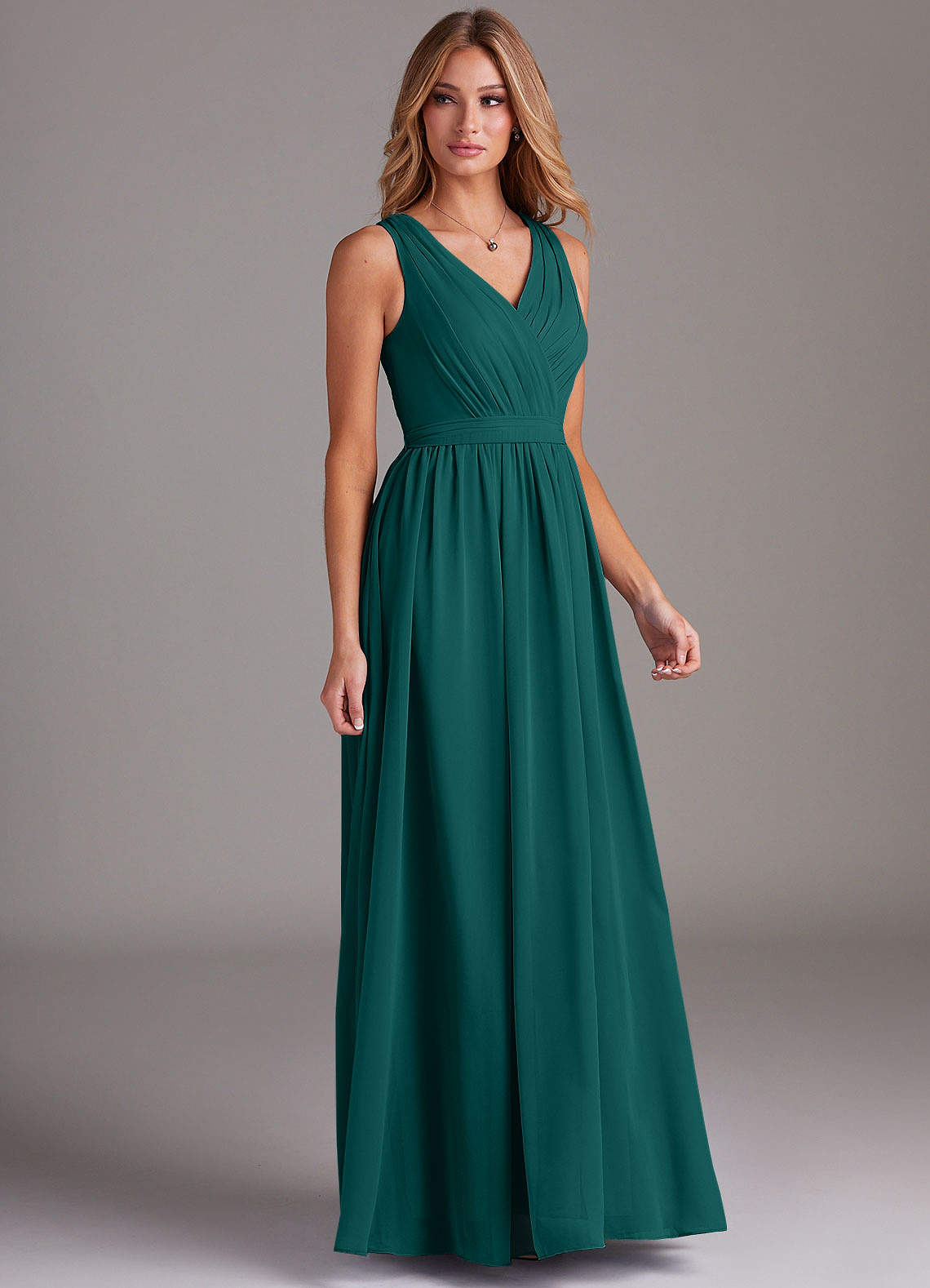 Azazie Kingsley Robes de demoiselle d'honneur Robe Trapèze en Mousseline de soie Dentelle Paon image4