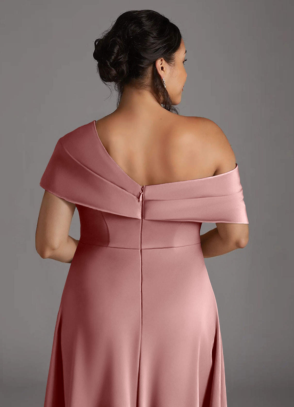 Azazie Milton Mother of the Bride Dresses Dusty Rose A-Line Pleated Stretch Satin Dress image9