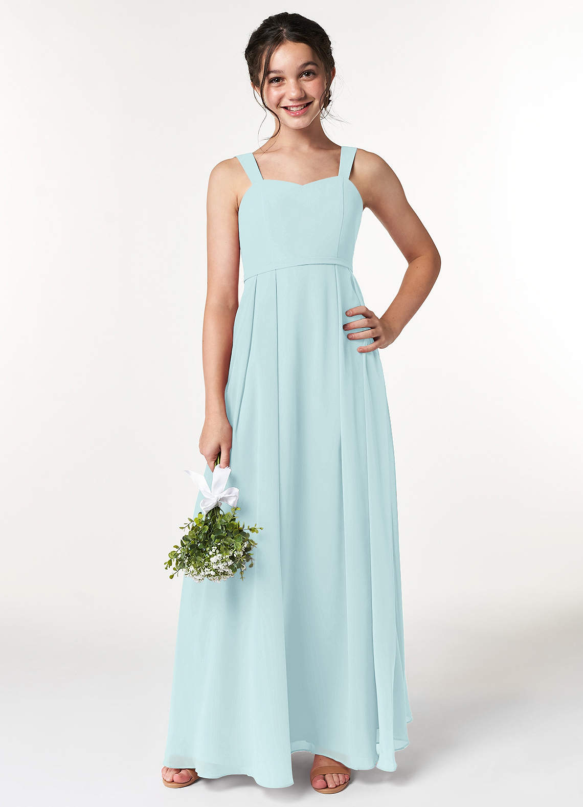 Azazie Simoan Junior Abito A-Line in Chiffon Scollo a Cuore Sea Glass image1