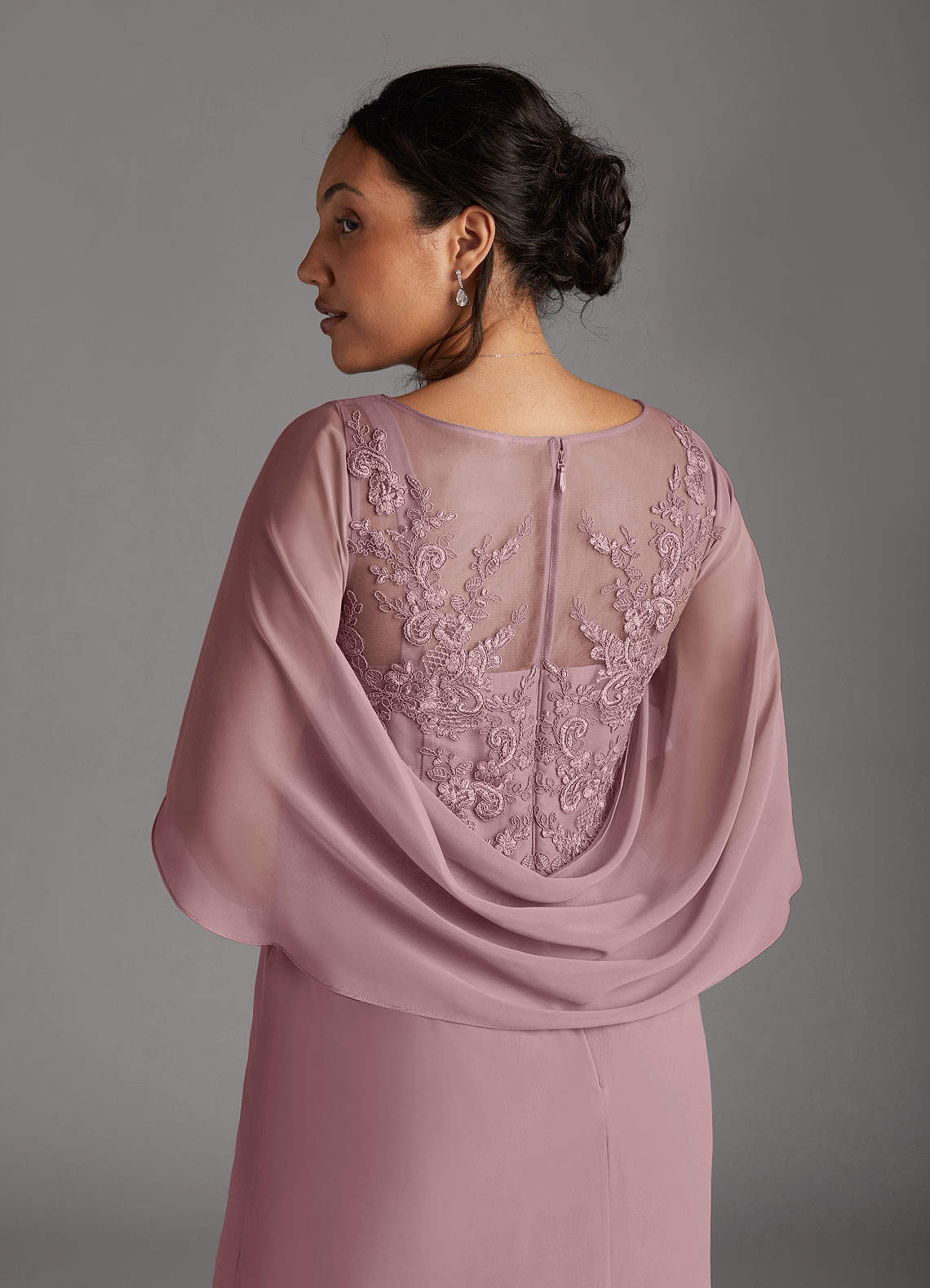 Azazie Hera Mother of the Bride Dresses Dusty Rose A-Line Lace Capelet Chiffon Dress image9