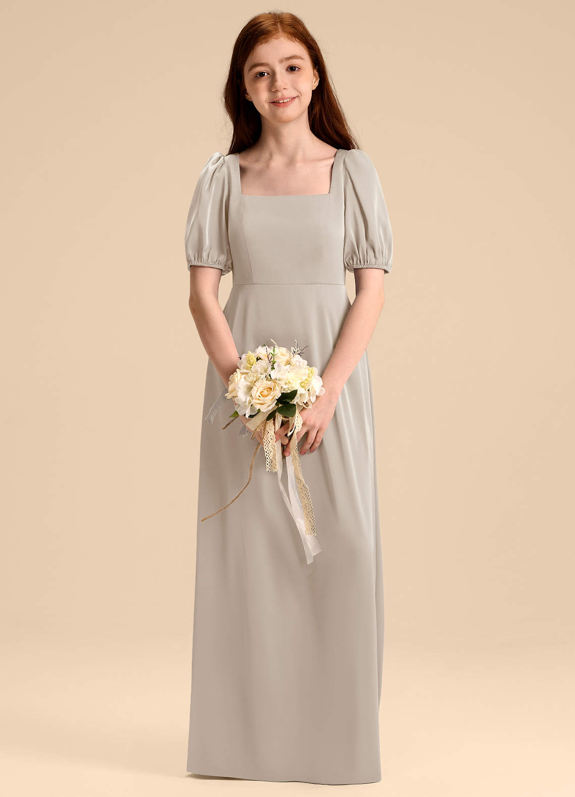 Azazie Briar Junior Frost A-Line Bow Stretch Satin Dress image1