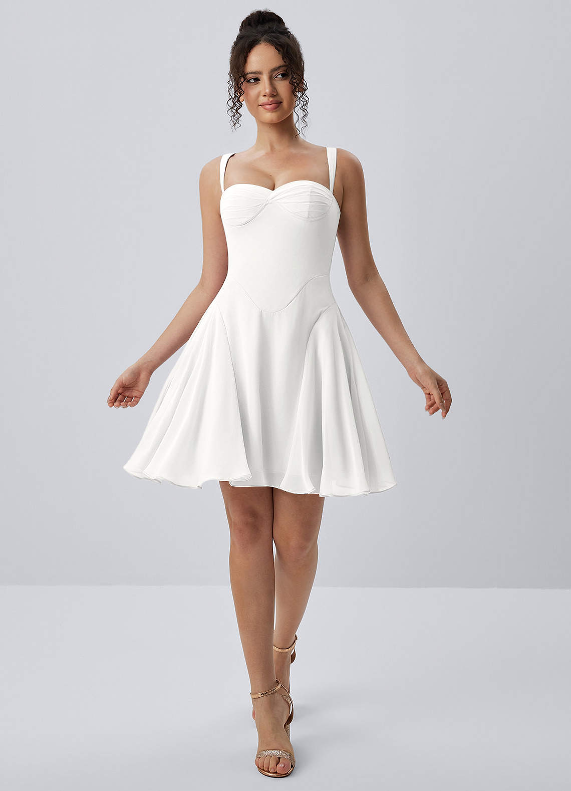 white spaghetti strap skater dress Isadora White Spaghetti Strap Chiffon Lace-Up Skater Mini Dress