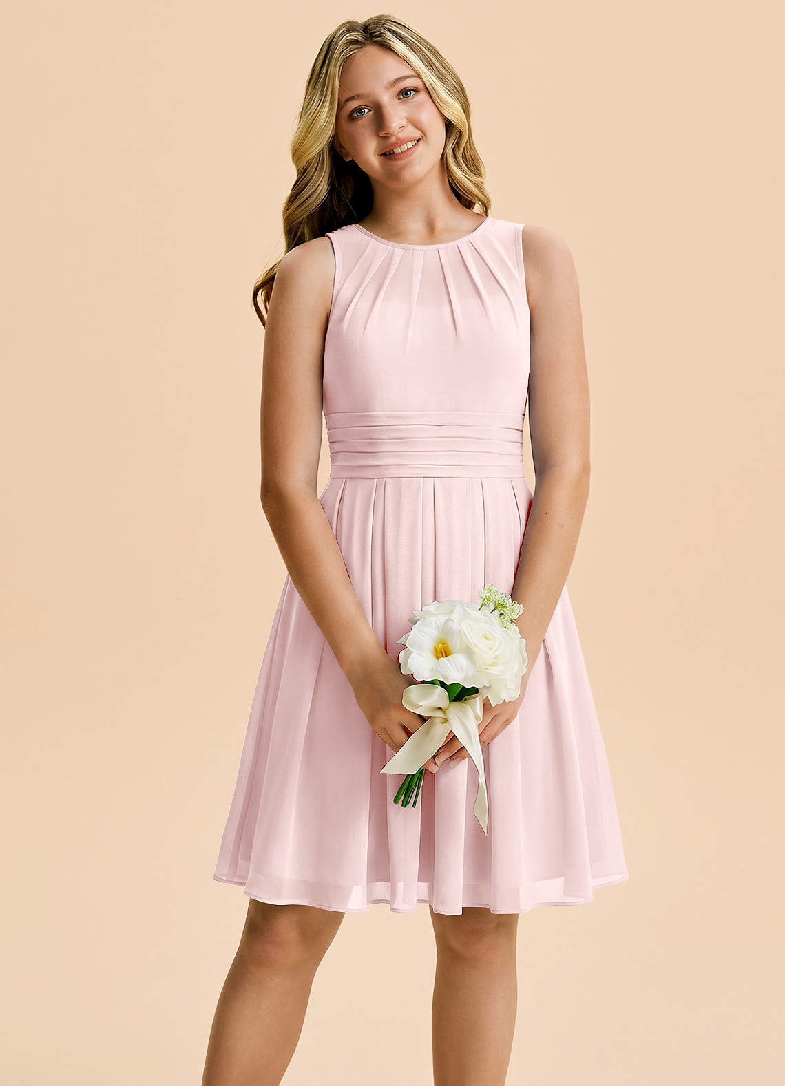 pink chiffon dress knee length Eliza Flattering Sleeveless Knee Length Chiffon Bridesmaid Dresses, Candy Pink
