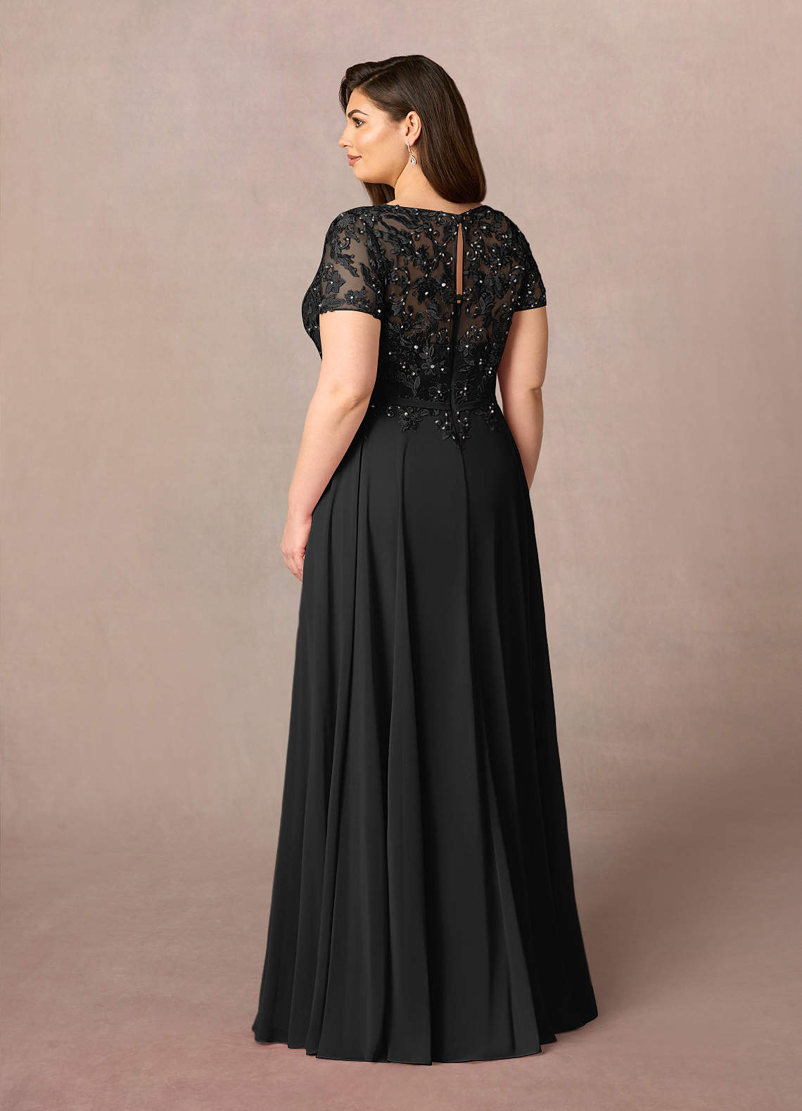 Azazie Adina Mother of the Bride Dresses Black A-Line Boatneck Sequins Chiffon Dress image8