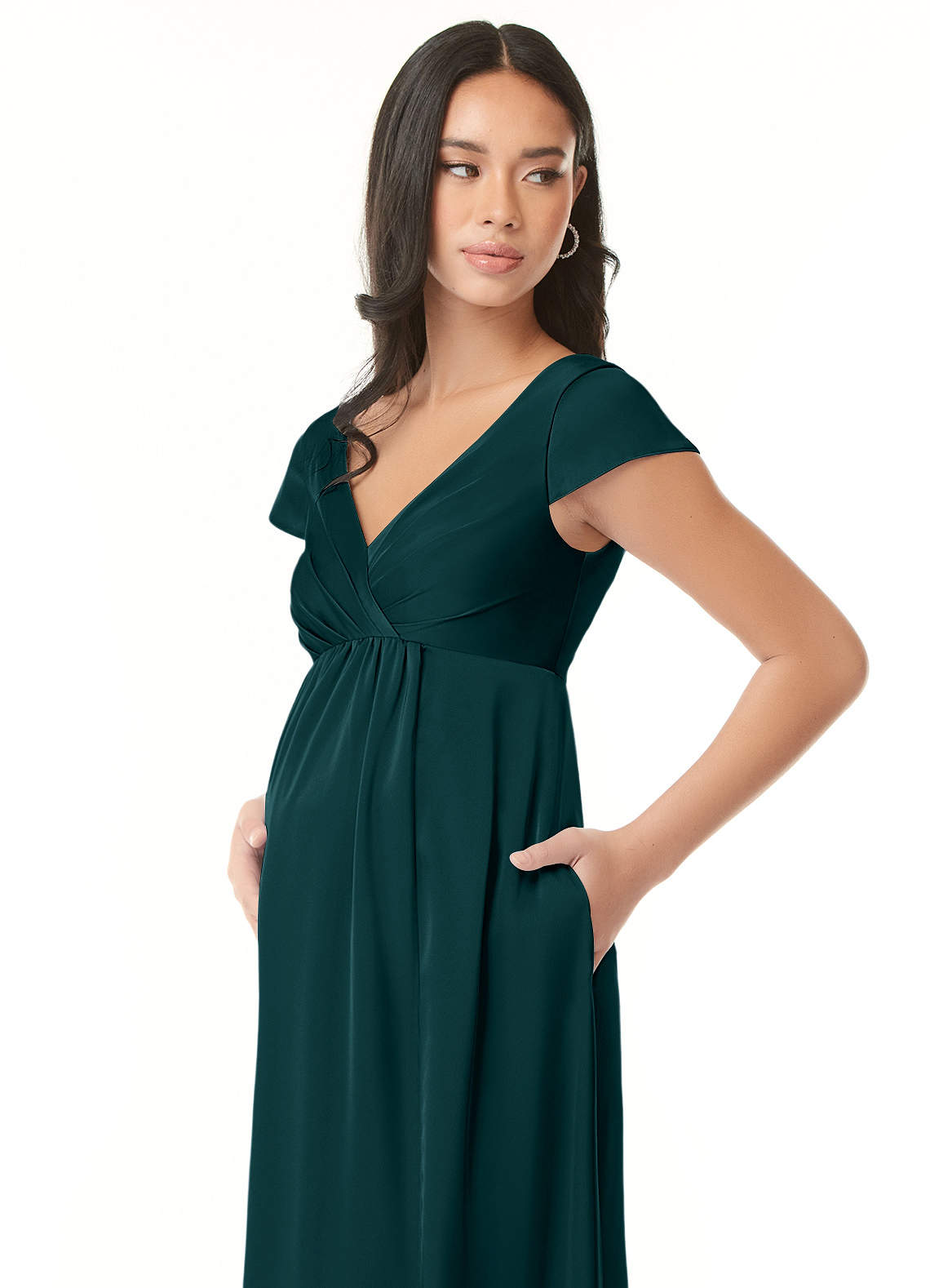 Azazie Allessia vestidos de dama de honor de maternidad Vestido de Corte en A Plisado Hasta el suelo Satén Elástico image5