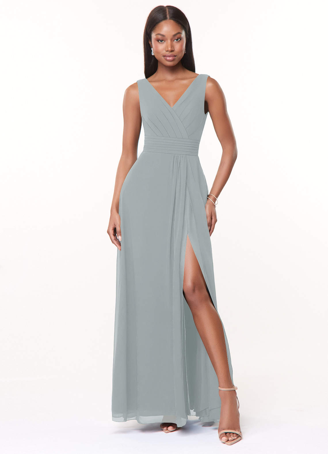 Azazie Karina Bridesmaid Dresses Dolphin Grey A-Line Pleated Chiffon Dress image1