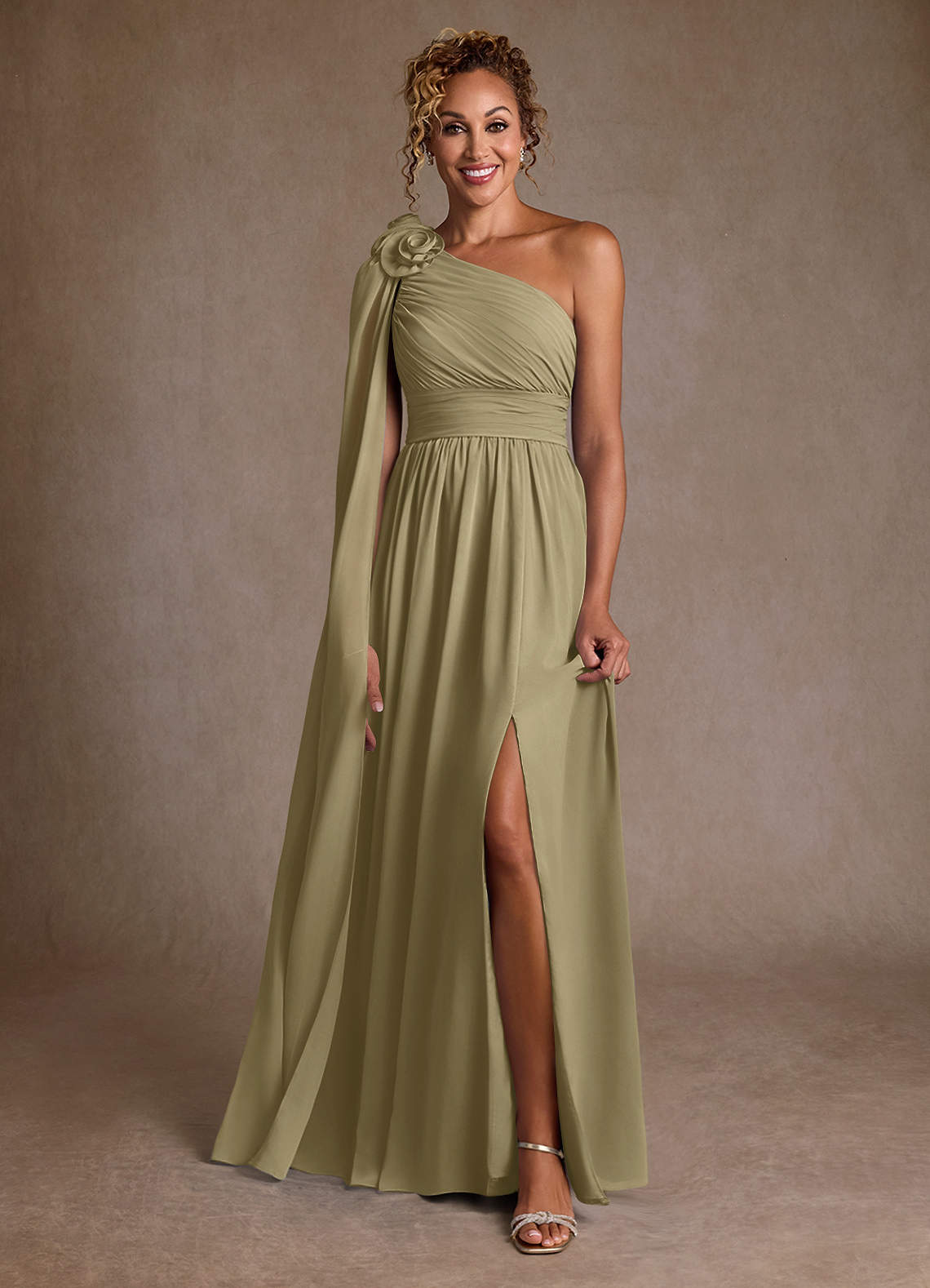 Azazie Lancaster Mother of the Bride Dresses Moss Green A-Line One Shoulder Chiffon Dress image1