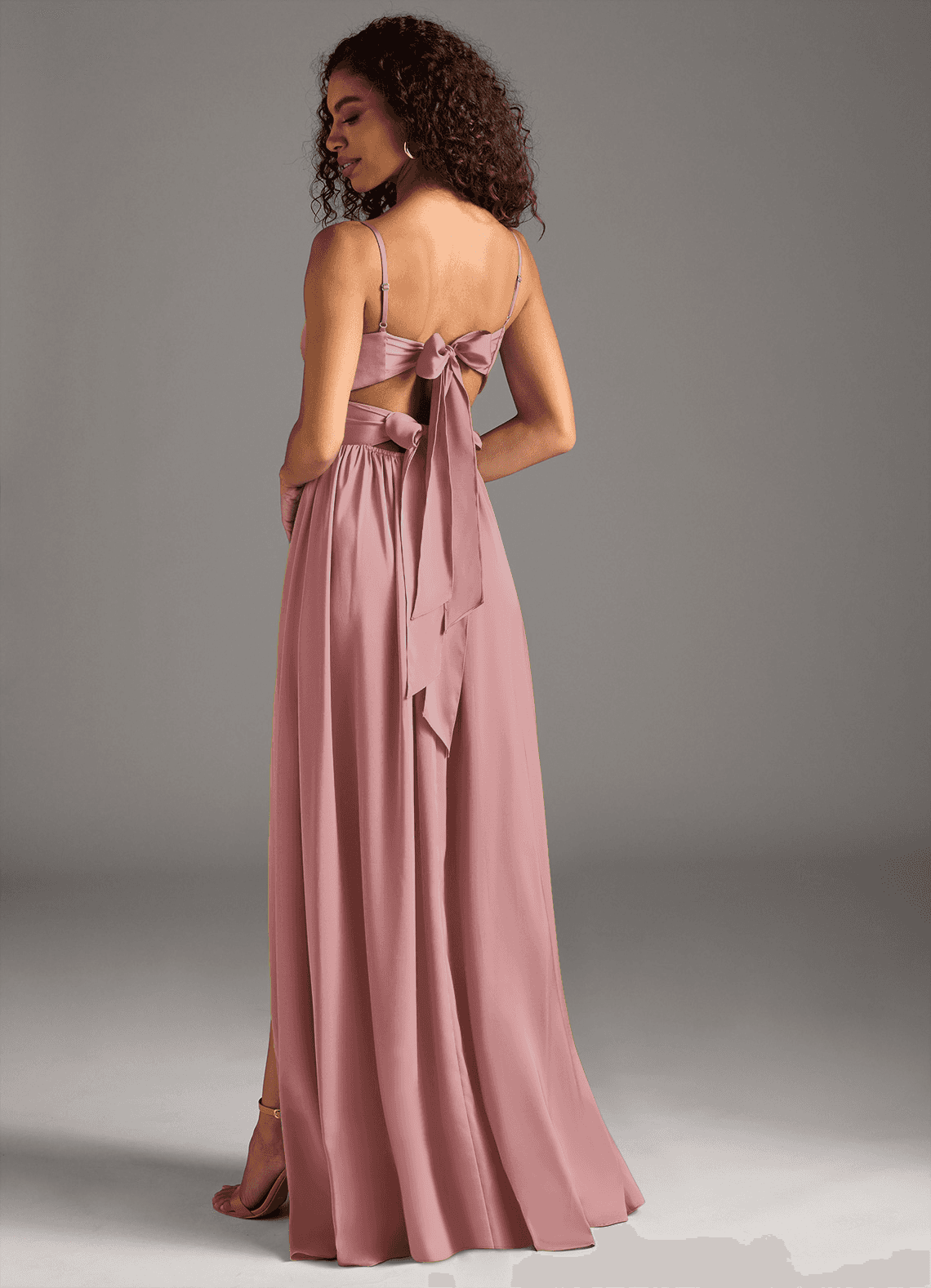 Azazie Zeya Bridesmaid Dresses Dusty Rose A-Line Pleated Stretch Satin Dress image1