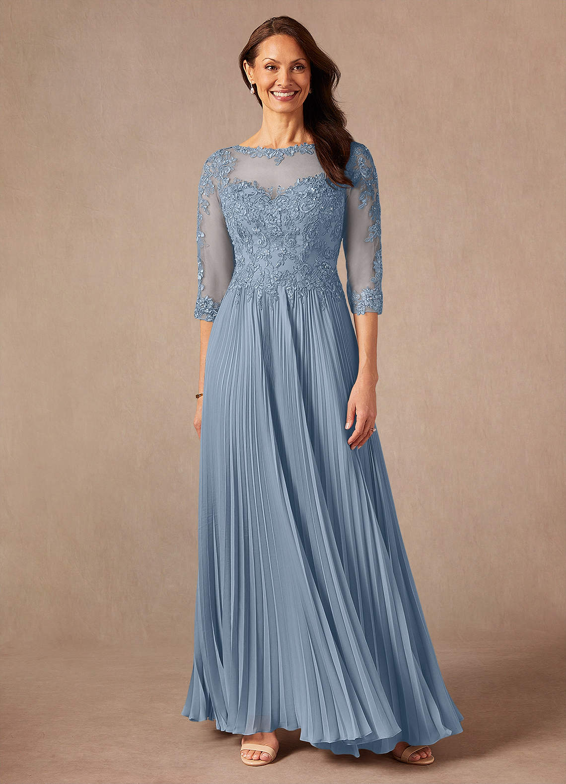 Azazie Corinne Mother of the Bride Dresses Dusty Blue A-Line Sequins Chiffon Dress image1
