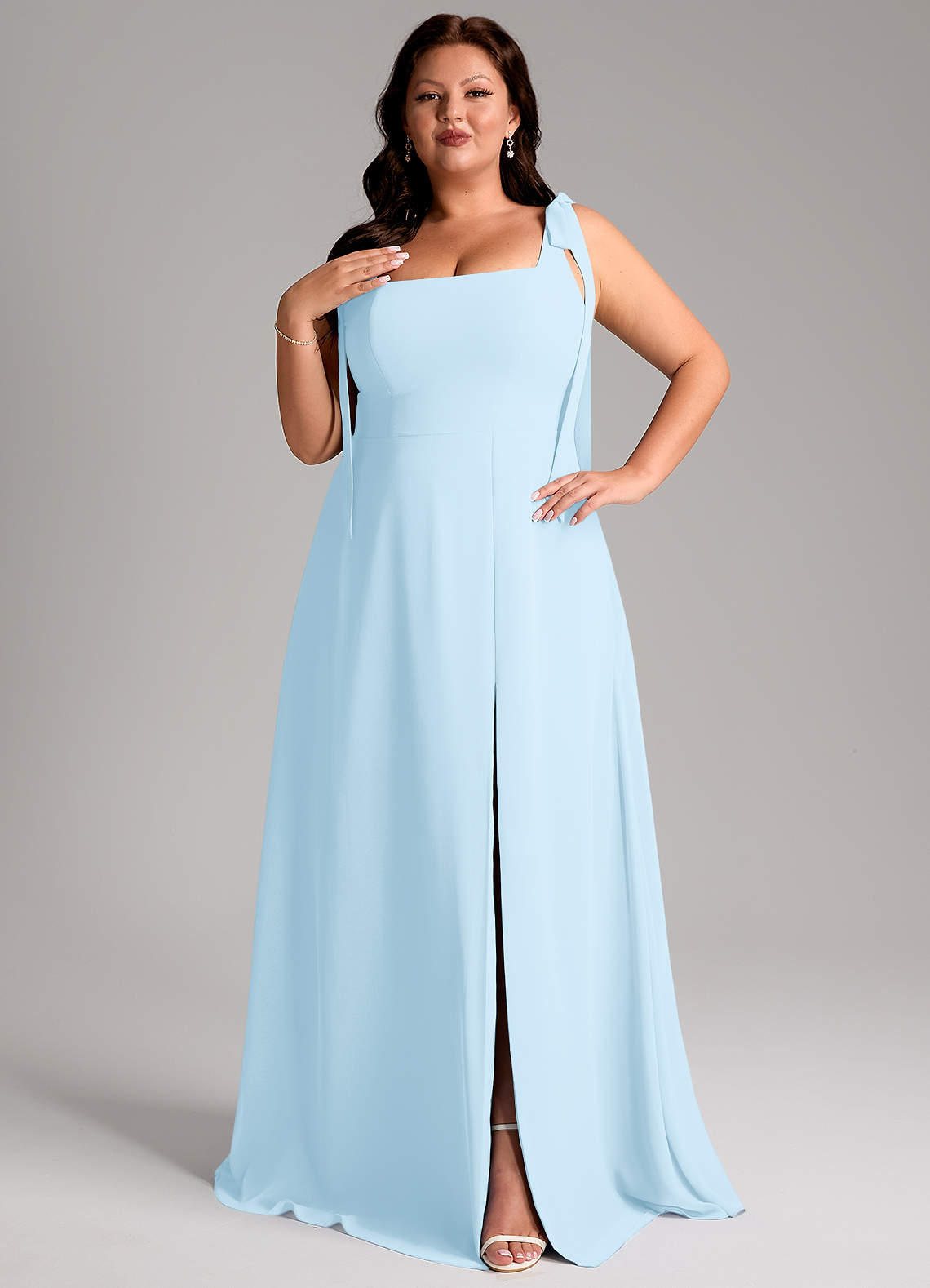 Azazie Debra Bridesmaid Dresses Sky Blue A-Line with Pockets Chiffon Convertible Dress image9