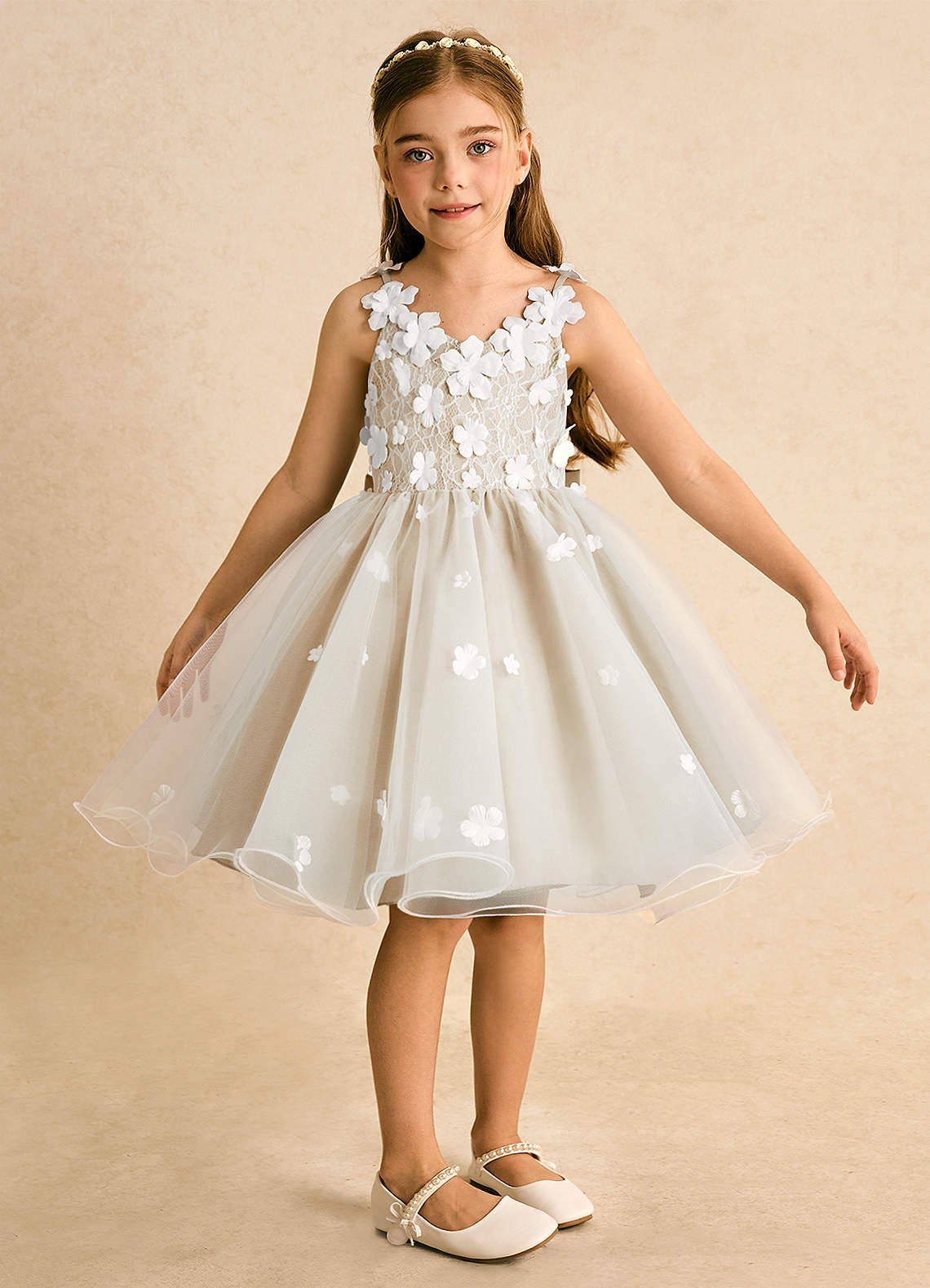 Azazie Junebug Flower Girl Dresses Ivory Champagne Ball-Gown Lace Tulle Dress image5