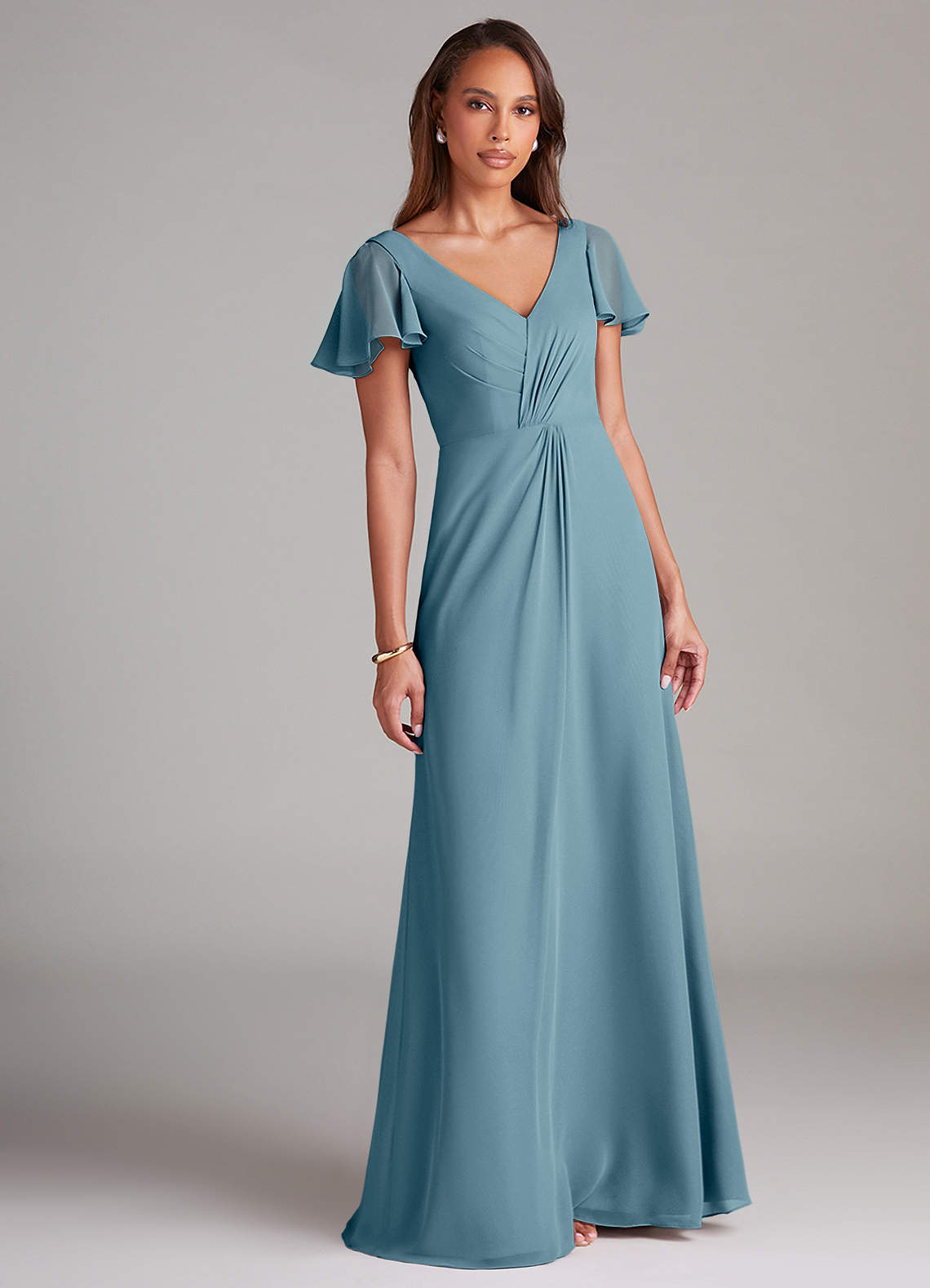 Azazie Soren Brudtärnklänningar Klänning av A-Linje i Chiffong Ruched Moody Blue image1