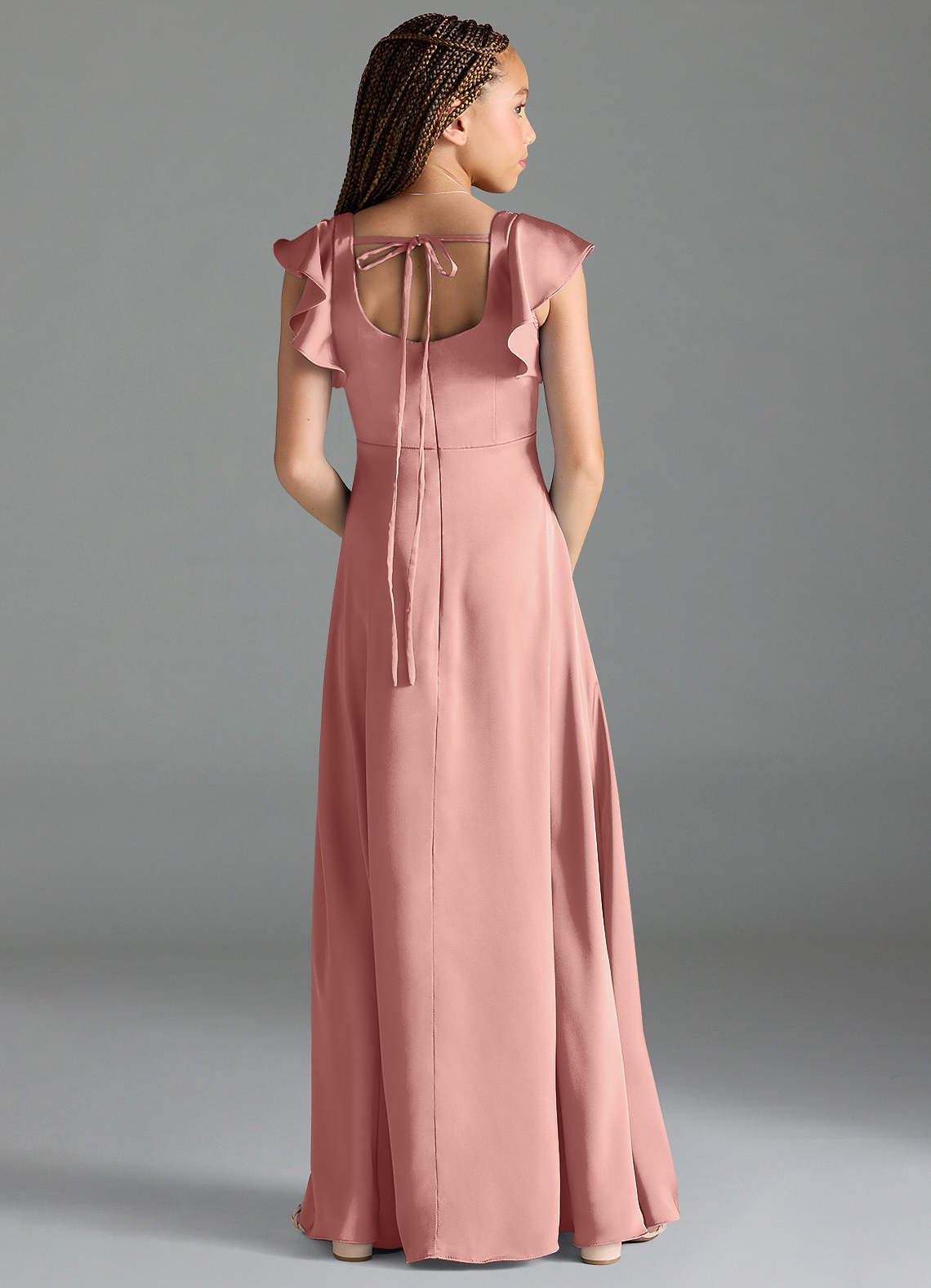 Azazie Bondi Junior Rosette A-Line Side Slit Stretch Satin Dress image1