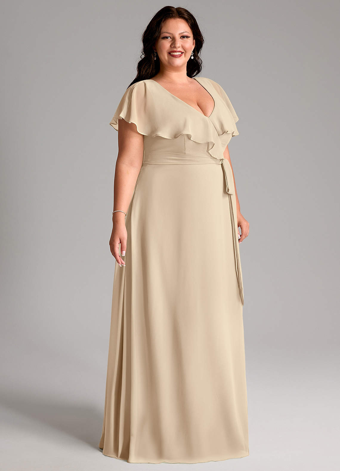 Azazie A-Line V-Neck Floor-Length Chiffon Bridesmaid Dresses - champagne