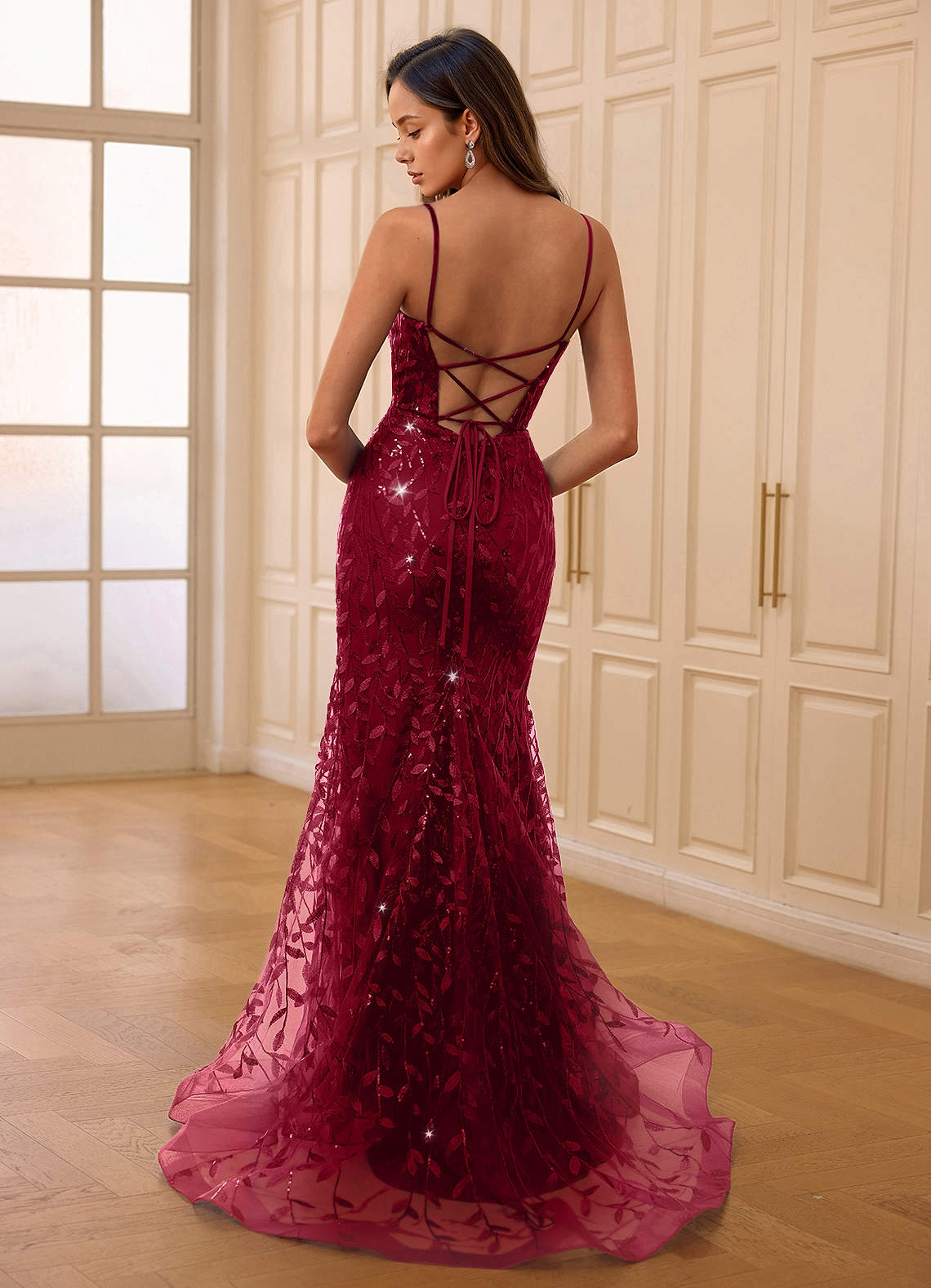 blue dress for baby girl Burgundy Lace Backless Prom Dress Side Slit Evening Dress,WP157 – winkbridal