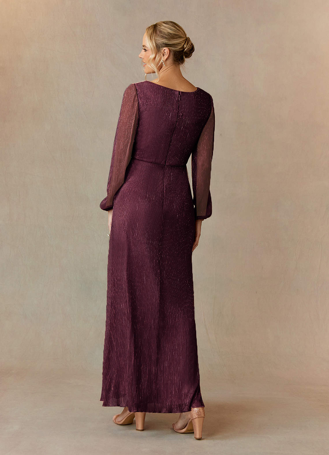 Upstudio Winslow Mother of the Bride Dresses Mulberry A-Line V-Neck Pleated Metallic Mesh Dress image2