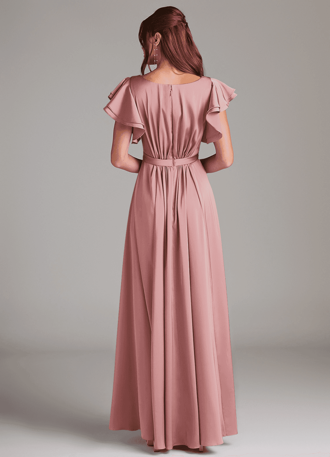 Azazie Daphne Modest Bridesmaid Dresses A-Line Ruched Stretch Satin Floor-Length Dress image5
