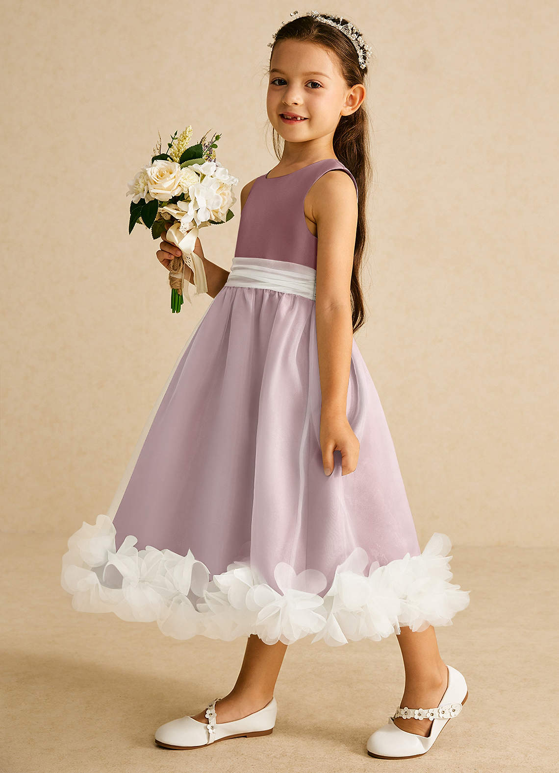 Azazie Stardust Flower Girl Dresses Dusty Rose A-Line Sleeveless Organza Dress image2