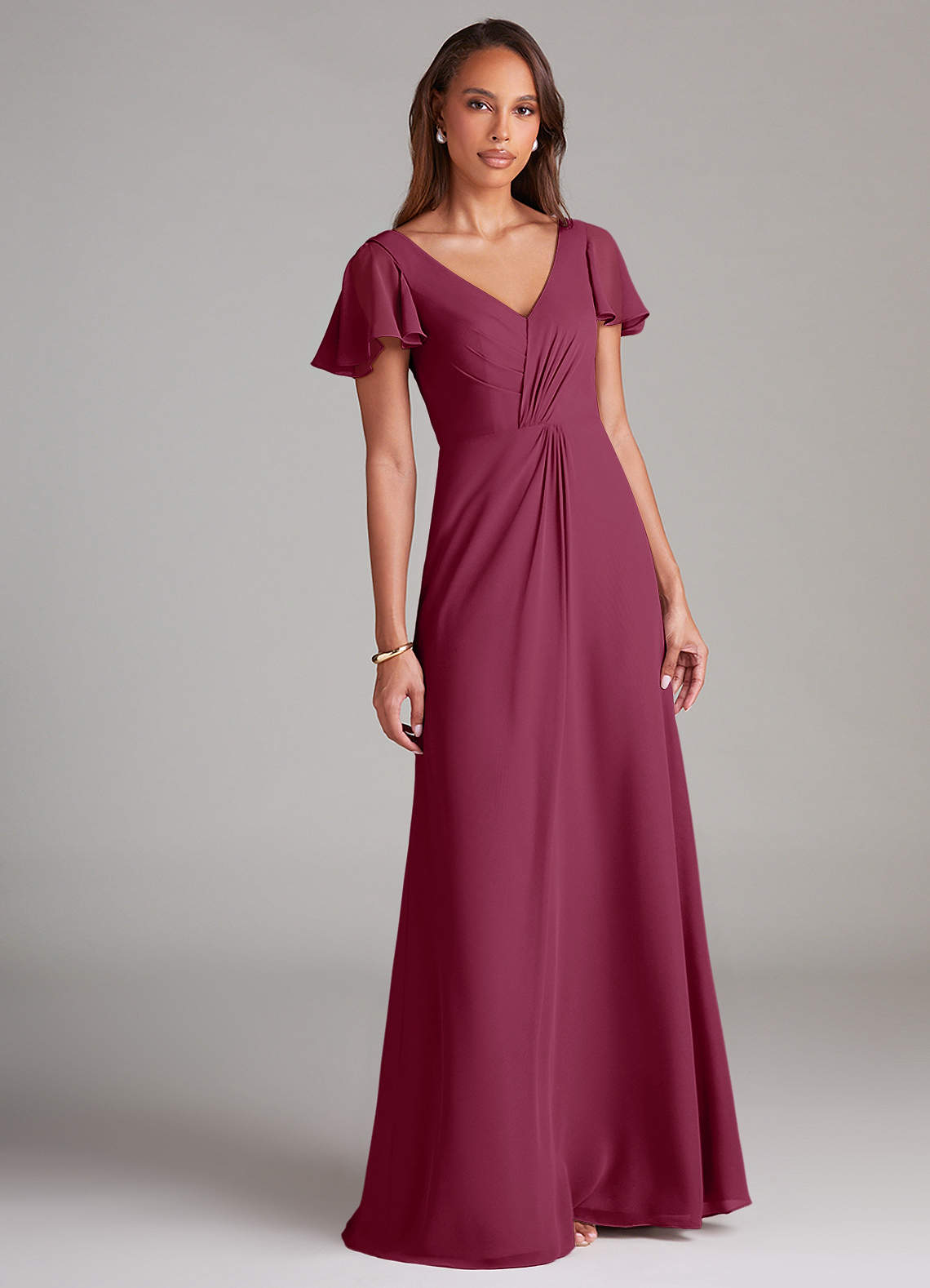 Azazie Soren Bridesmaid Dresses Mulberry A-Line Ruched Chiffon Dress image1