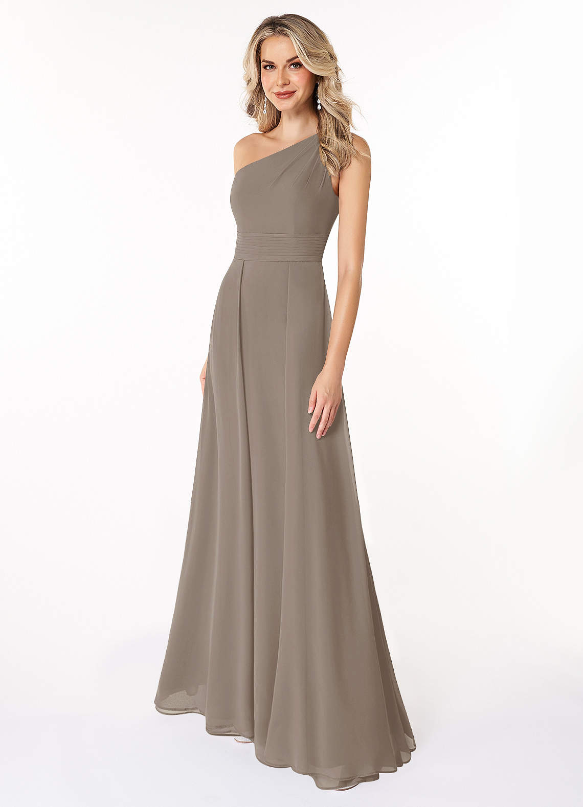 Azazie Dallas Jurken voor bruidsmeisjes Jurk van Chiffon met A-Lijn One-Shoulder Taupe image1