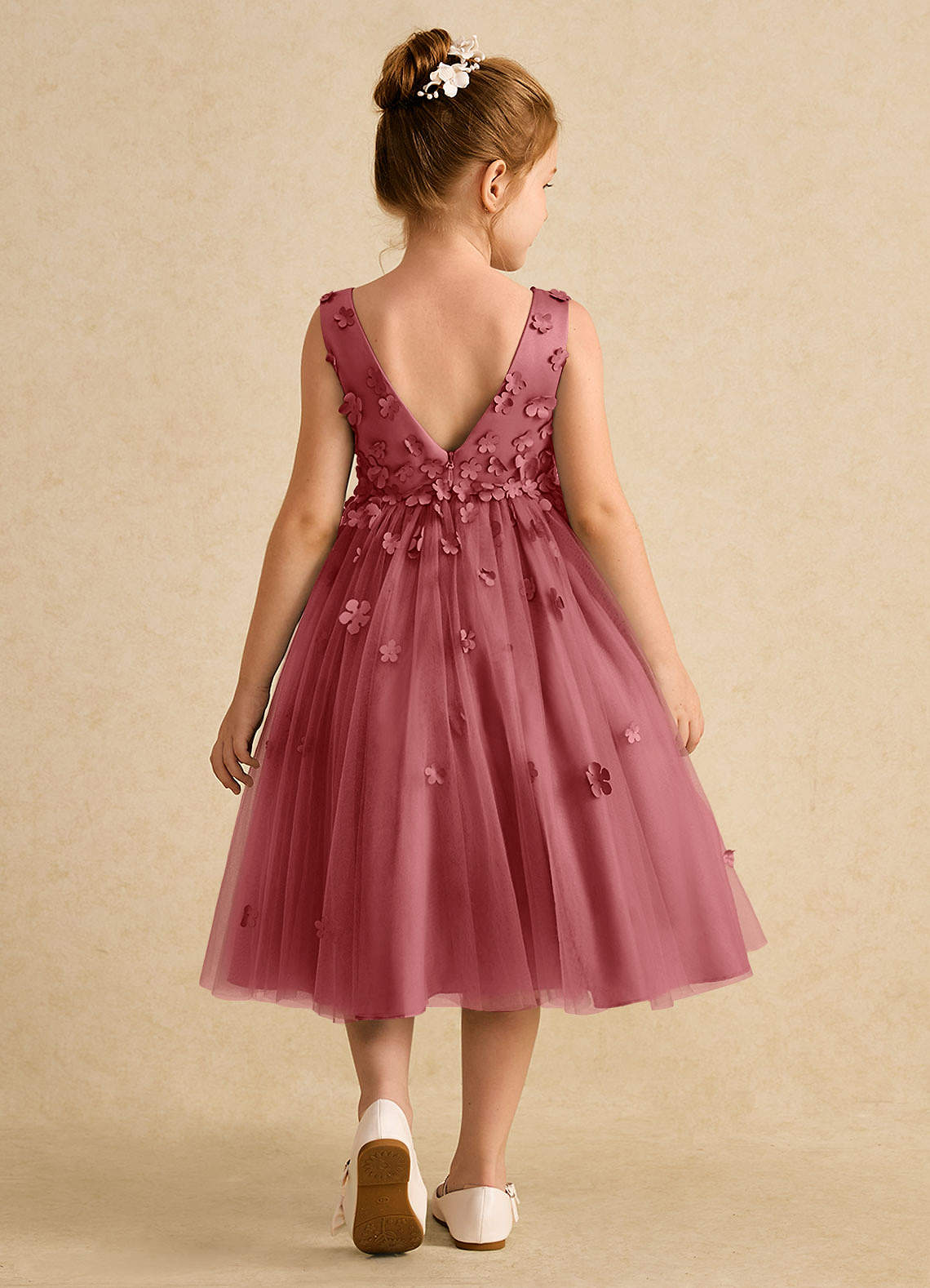 Azazie Lana Vestidos de florista Vestido Rosa Antiga de Cetim fosco de Linha A com Sem mangas image1