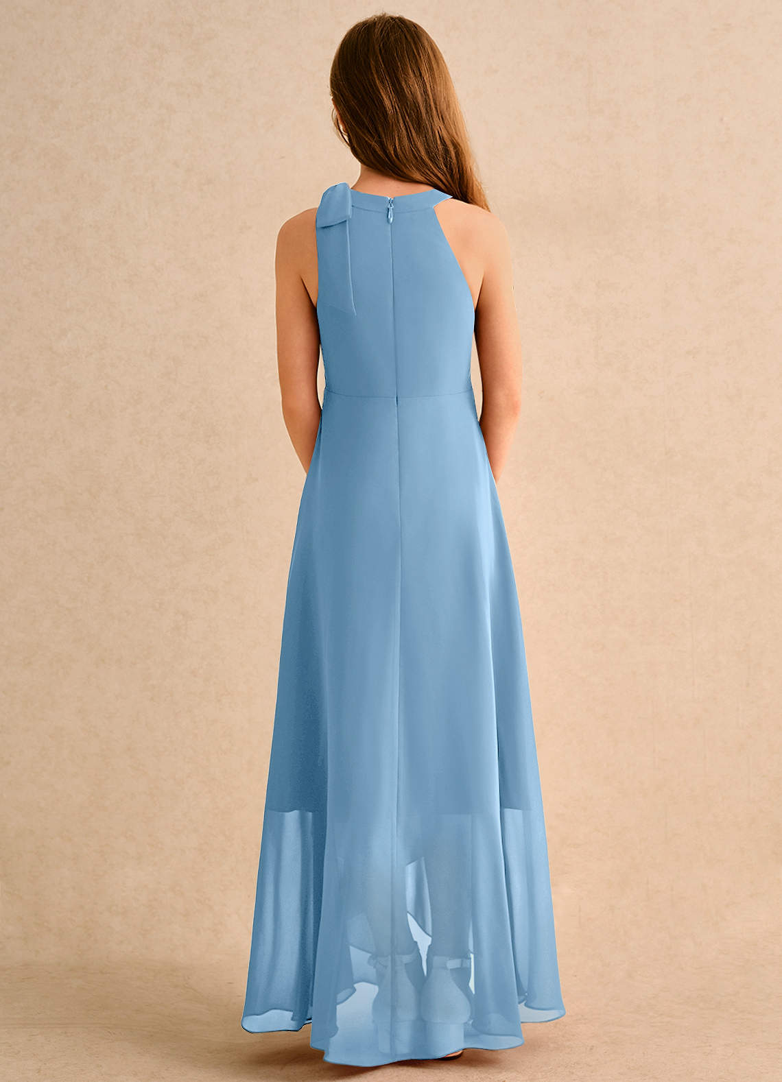 Azazie Boop Girls Formal Sukienki dla dziewczynek sypiących kwiaty Linia A Ukłon Szyfon Asymetryczny Sukienka image1