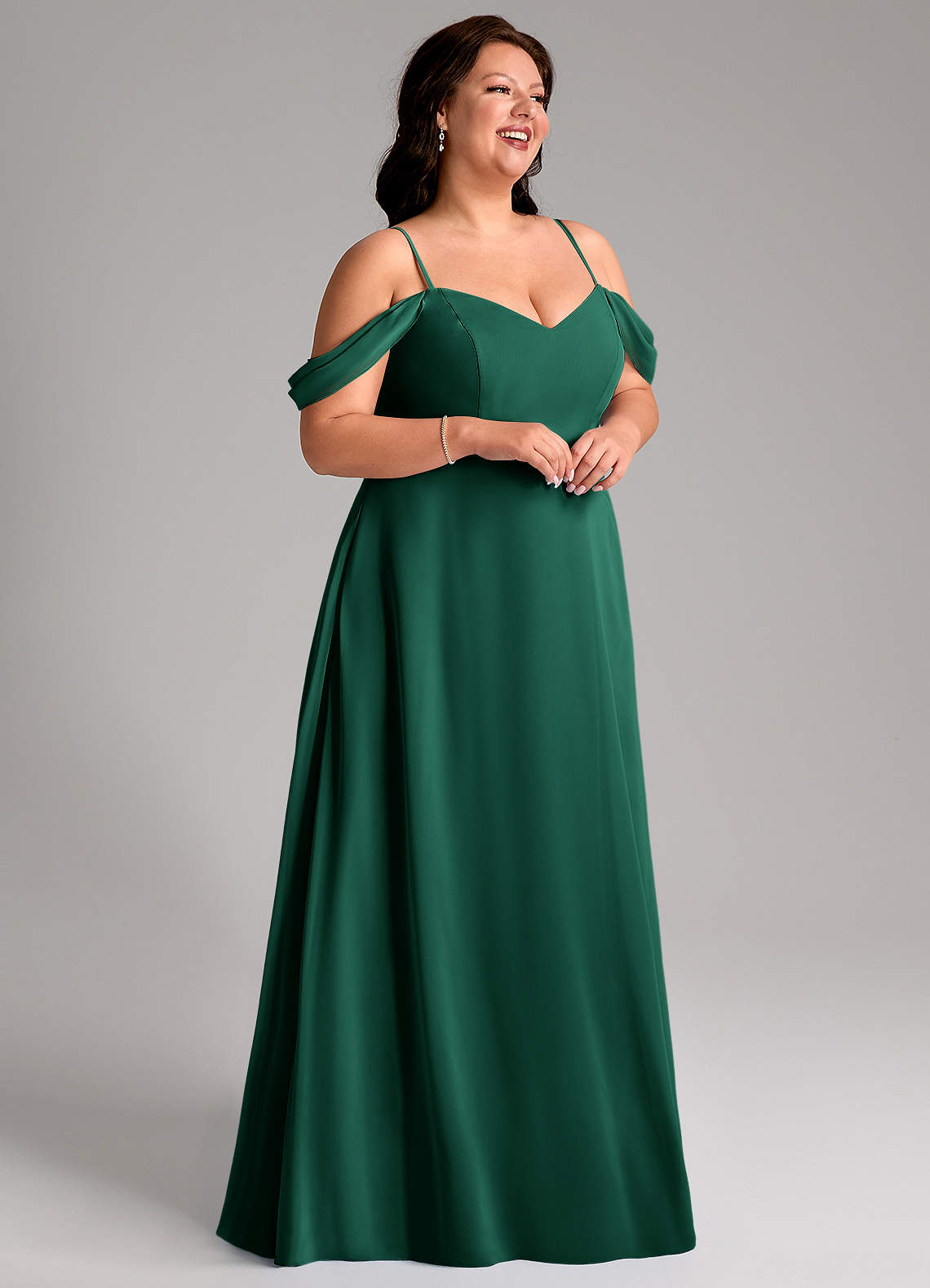 Azazie Marley Morsiusneito Mekot A-linja Olkapään ulkopuolella Sifonki Lattian pituus Pukeutua image14