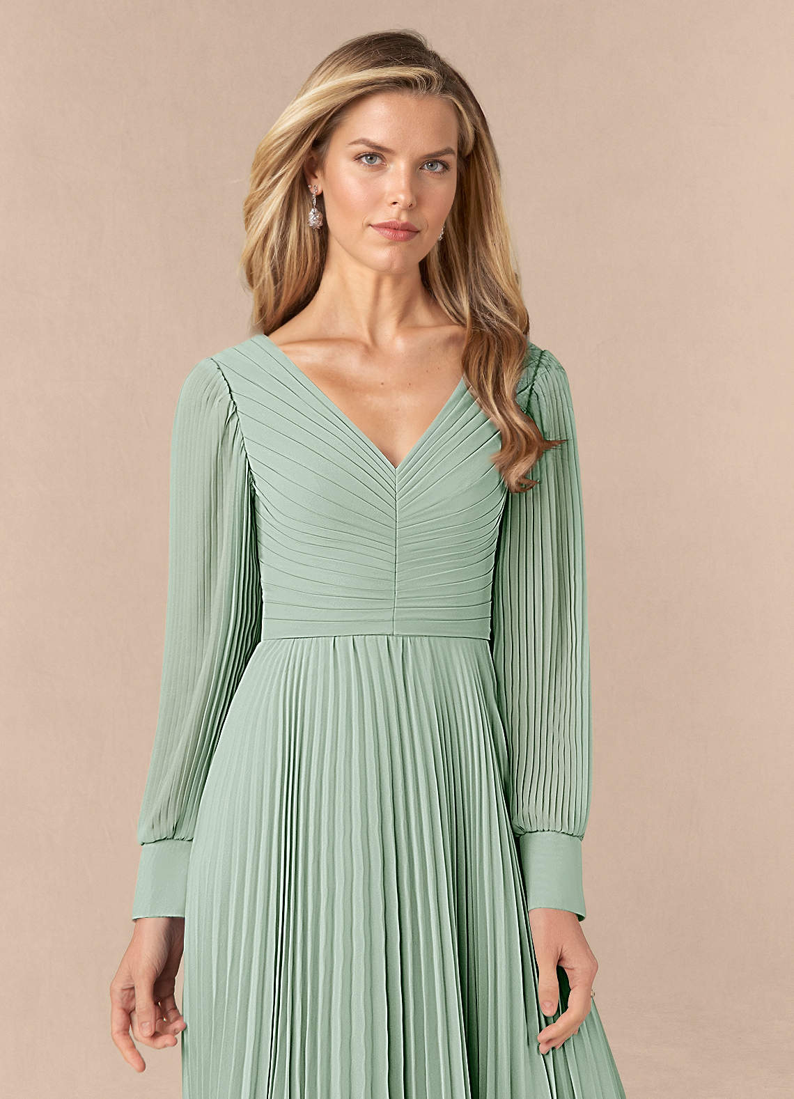 Azazie Zina Mother of the Bride Dresses Agave A-Line Pleated Chiffon Dress image4