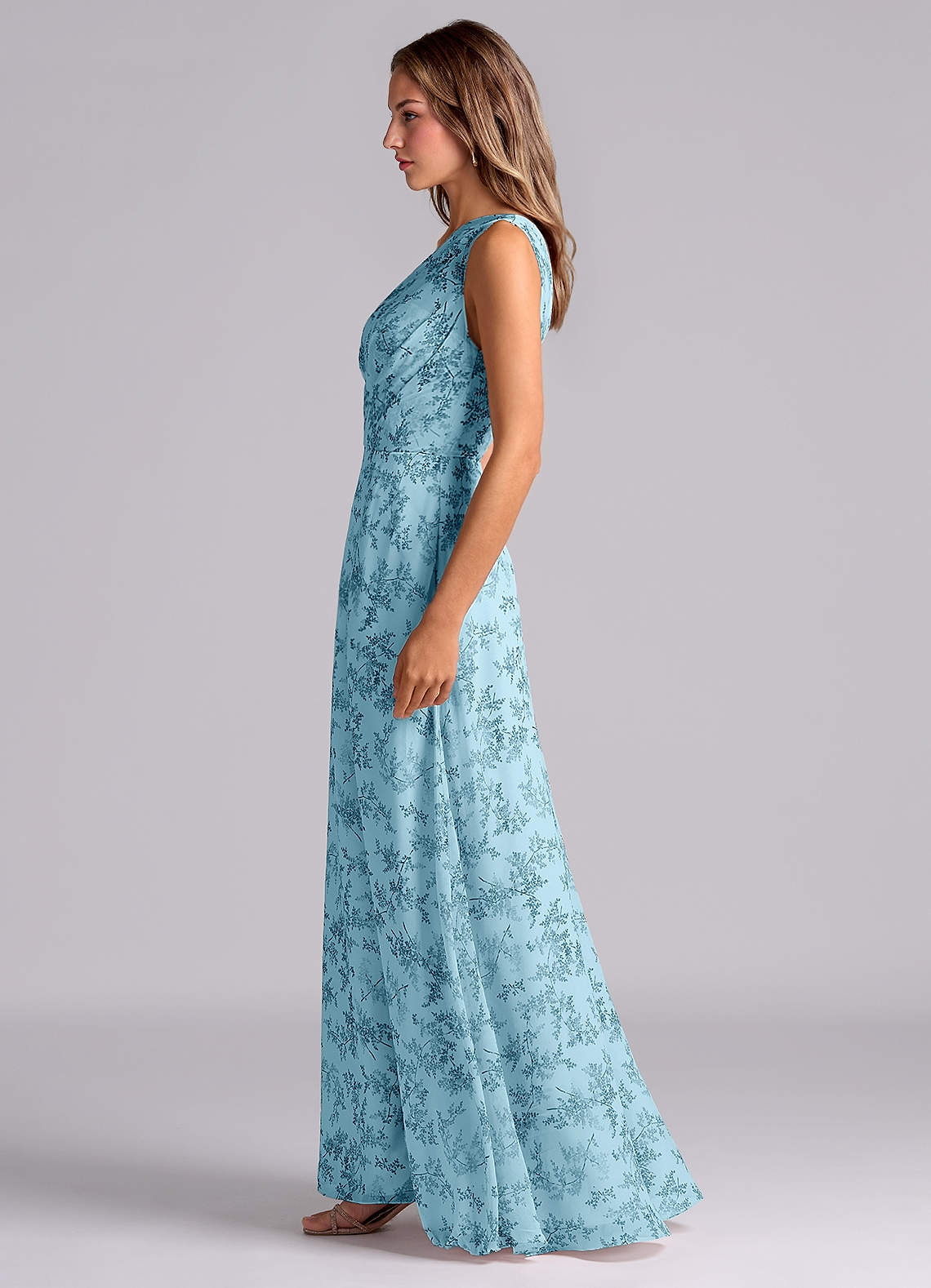 blue bohemian bridesmaid dress Slate Blue Spaghetti Straps Wrap Slit Chiffon Bridesmaid Dress