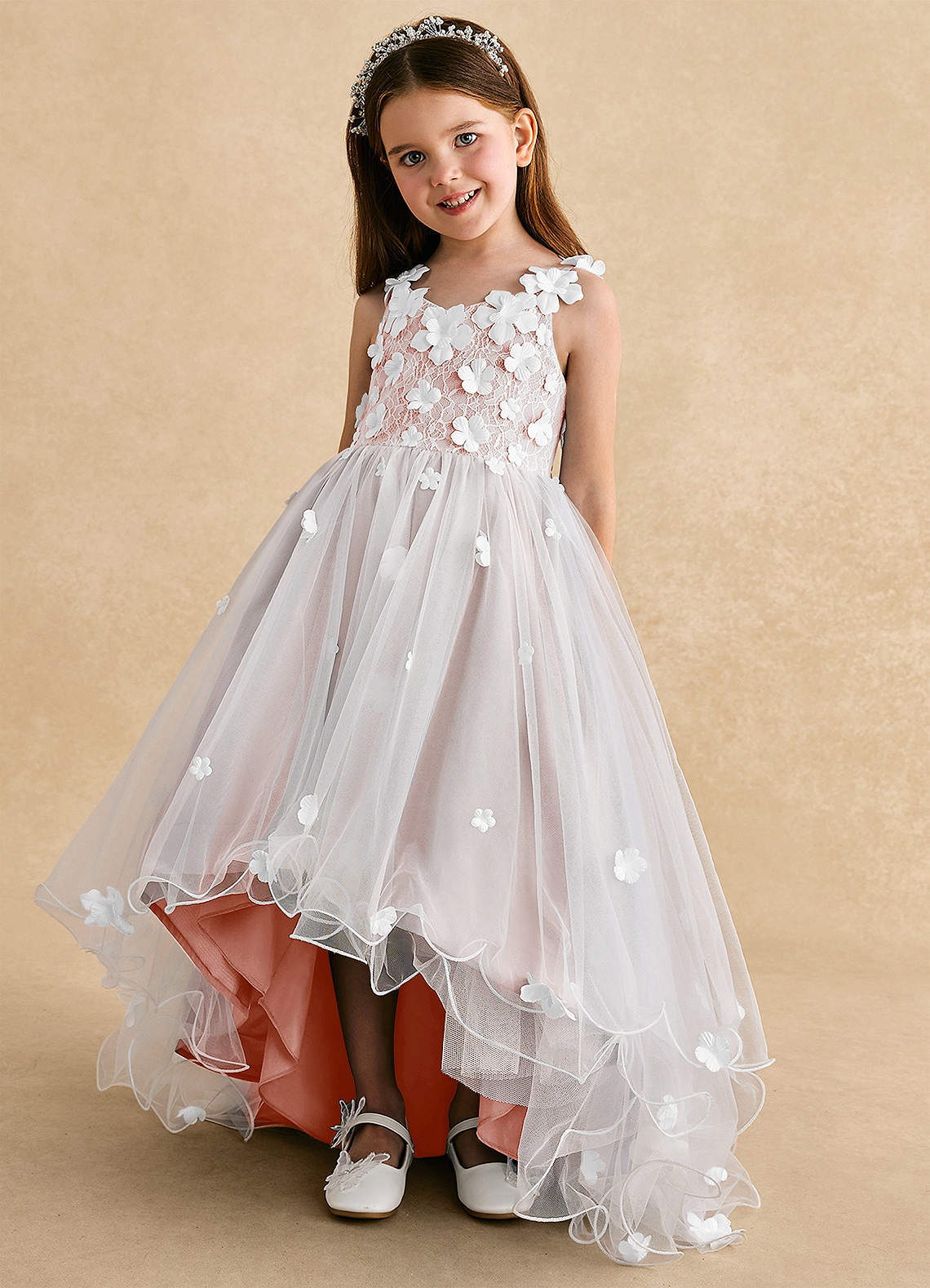 Azazie Celia Flower Girl Dresses Blushing Pink A-Line Lace Tulle Dress image5