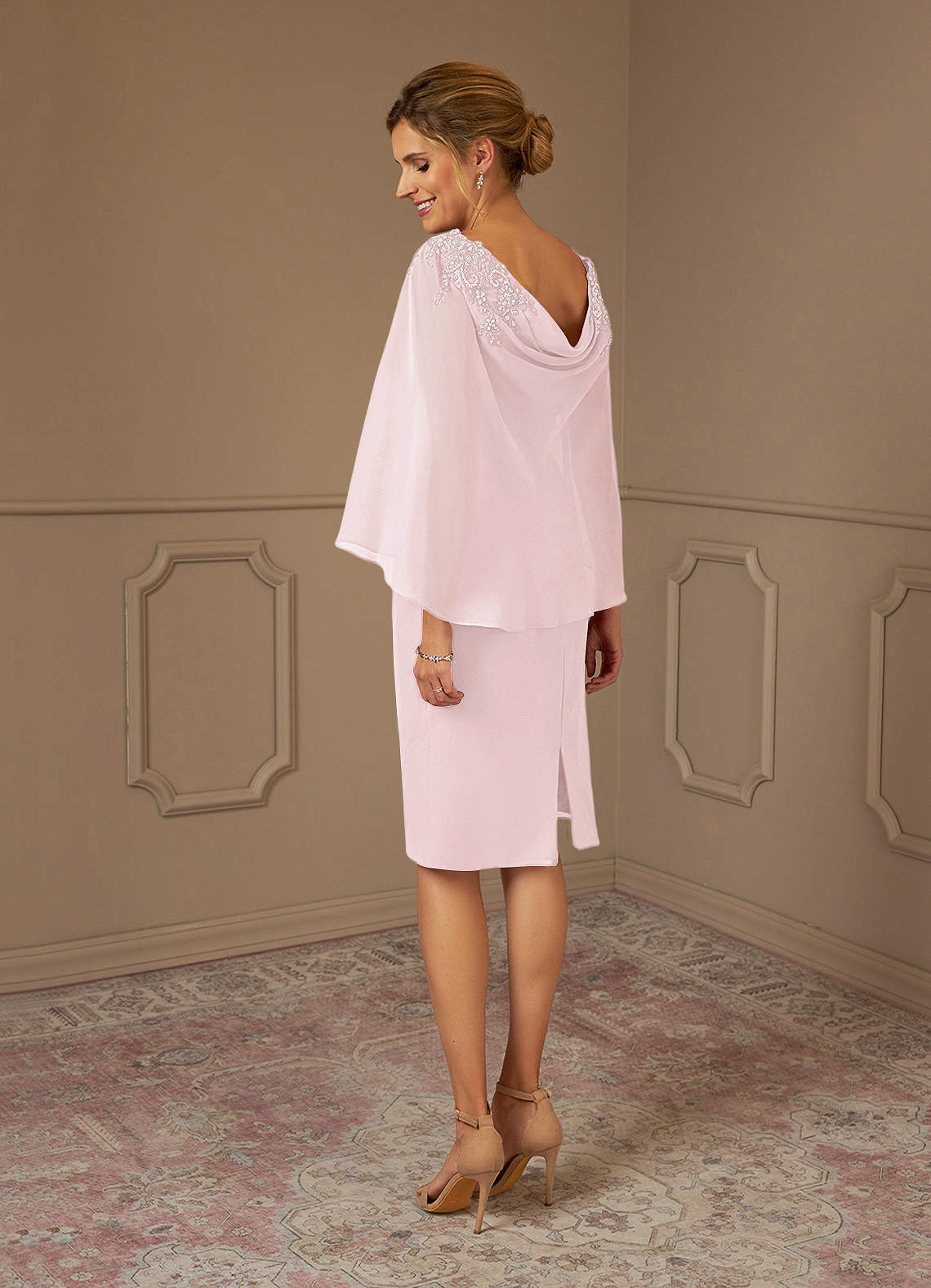 Azazie Carmela Mother of the Bride Dresses Blushing Pink Sheath Lace Chiffon Dress image2