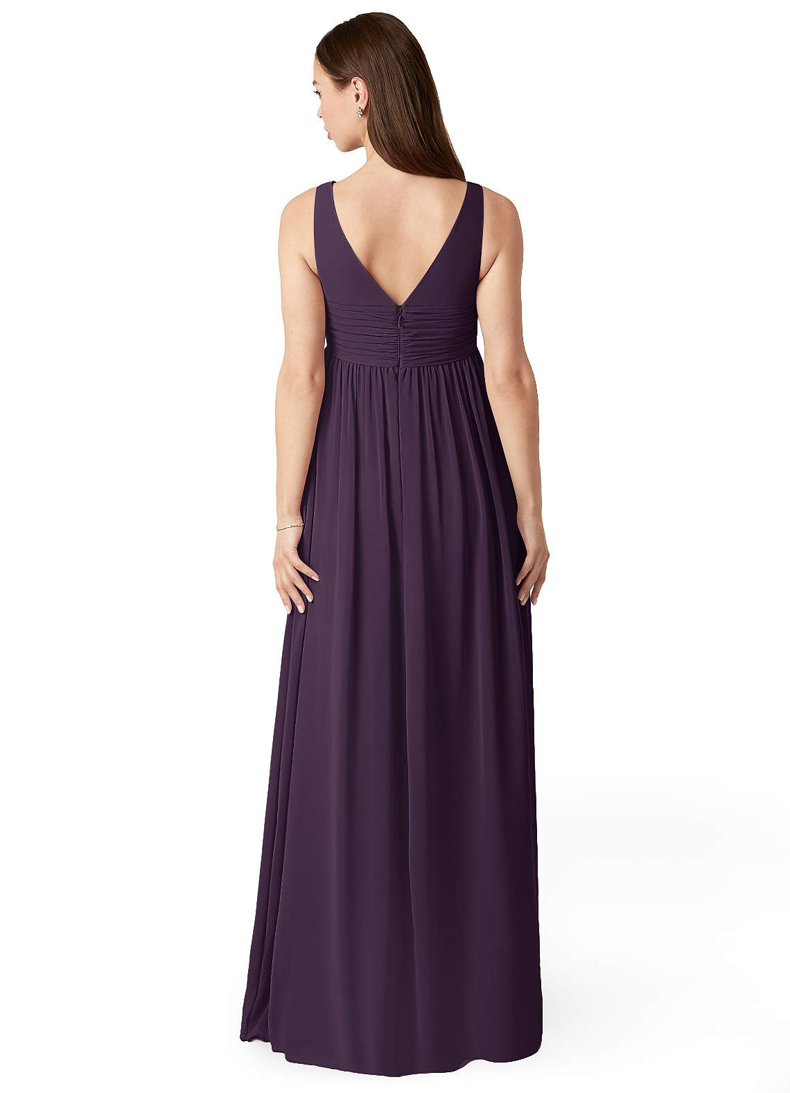 Azazie Yetta Probar vestidos en casa Vestido de Corte en A Cuello en V fruncido Hasta el suelo Gasa image1