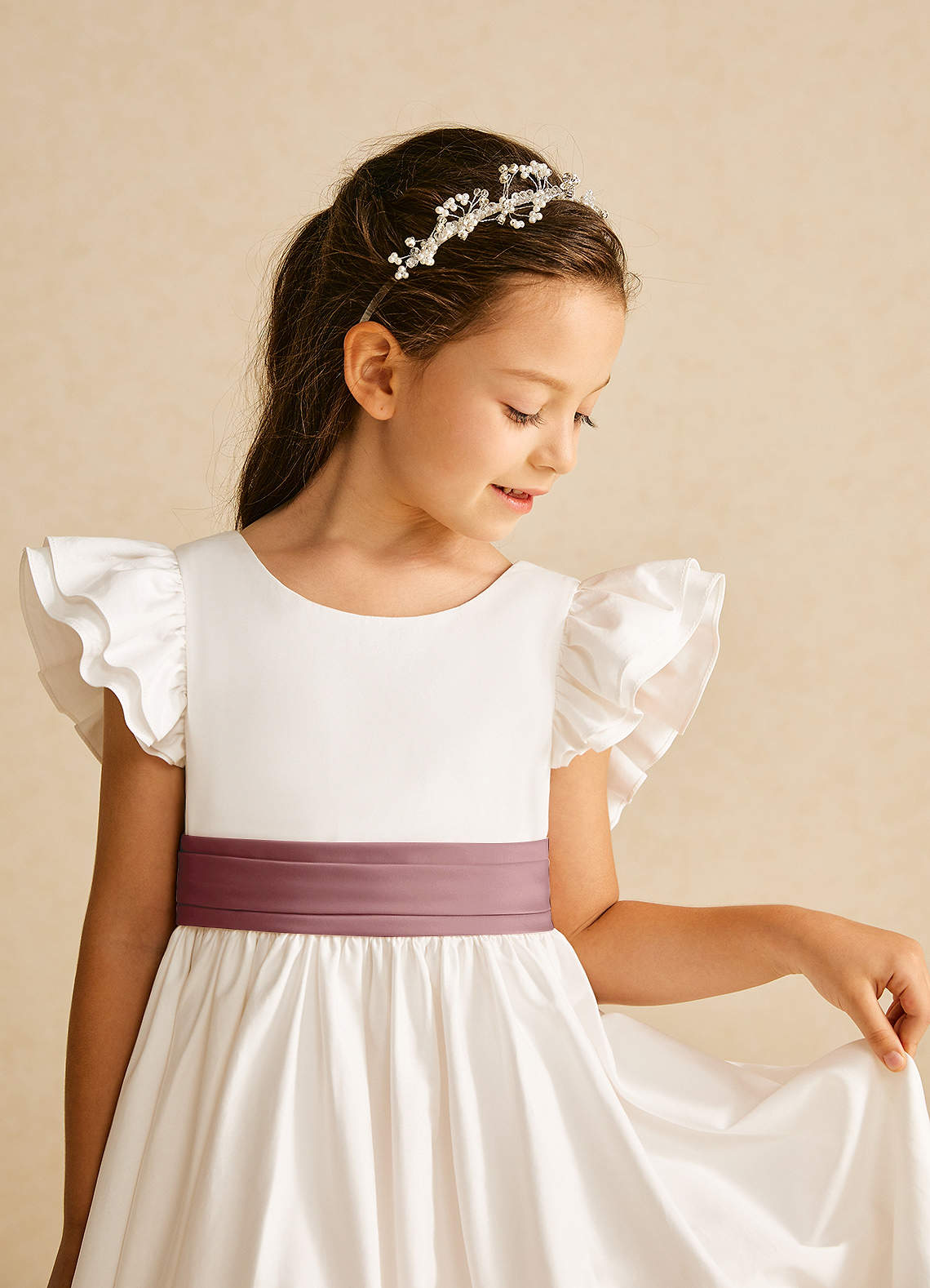 Azazie Aero Flower Girl Dresses Ivory Dusty Rose A-Line Pleated Cotton Dress image2