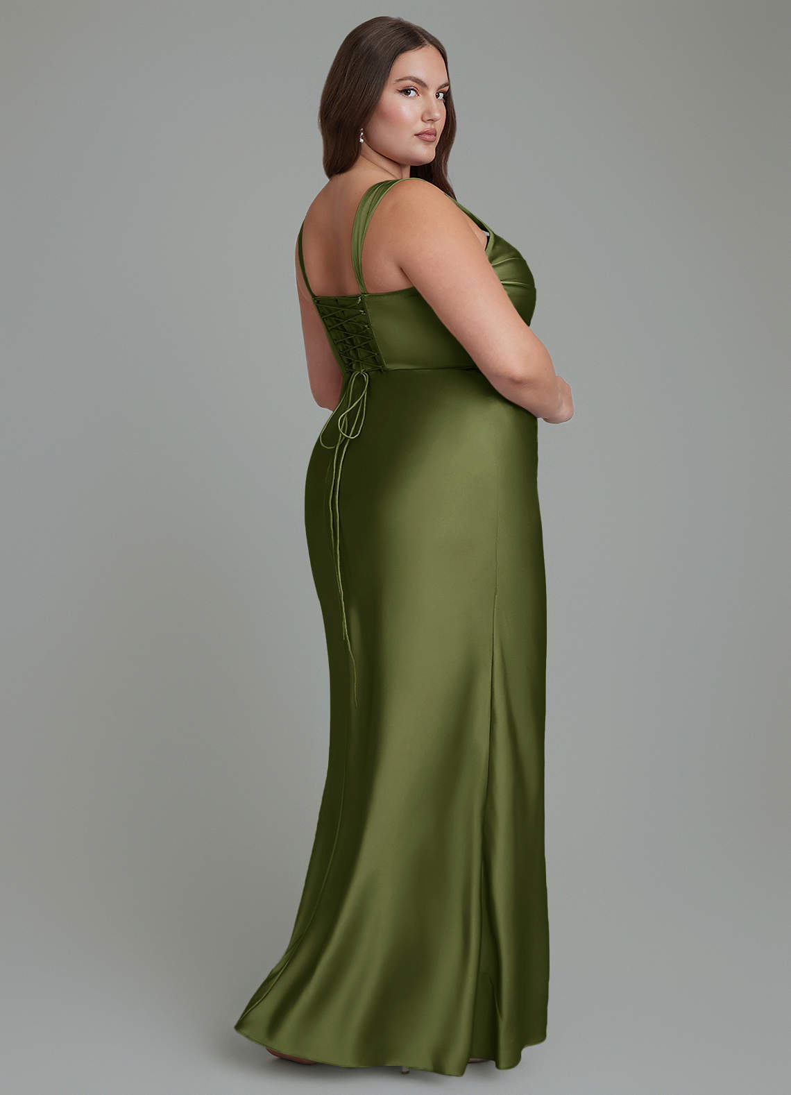 Azazie Agustina Bridesmaid Dresses Olive Mermaid Corset Stretch Satin Dress image7