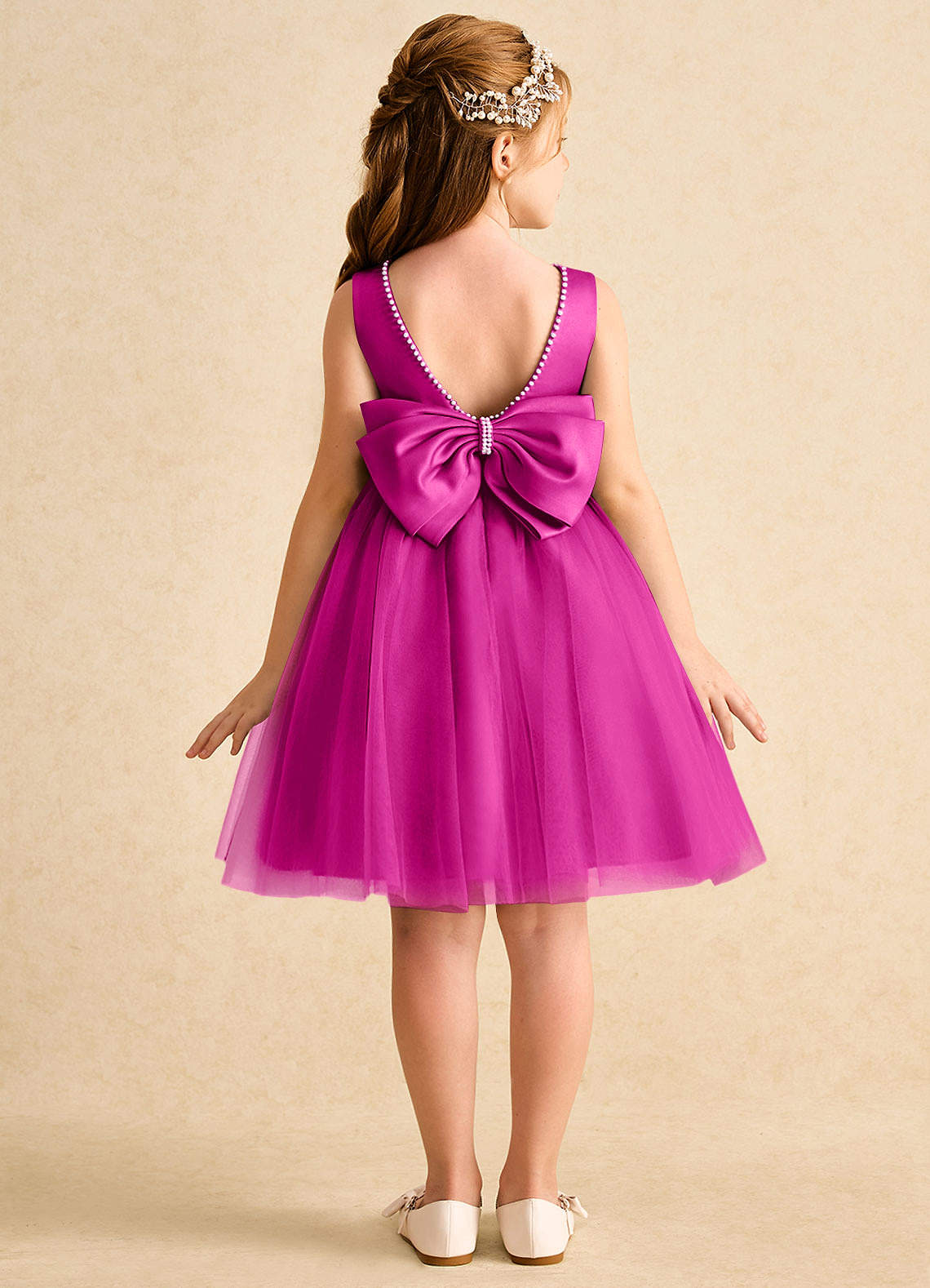 Azazie Jani Fuchsia A-Line Bow Tulle Dress | Azazie