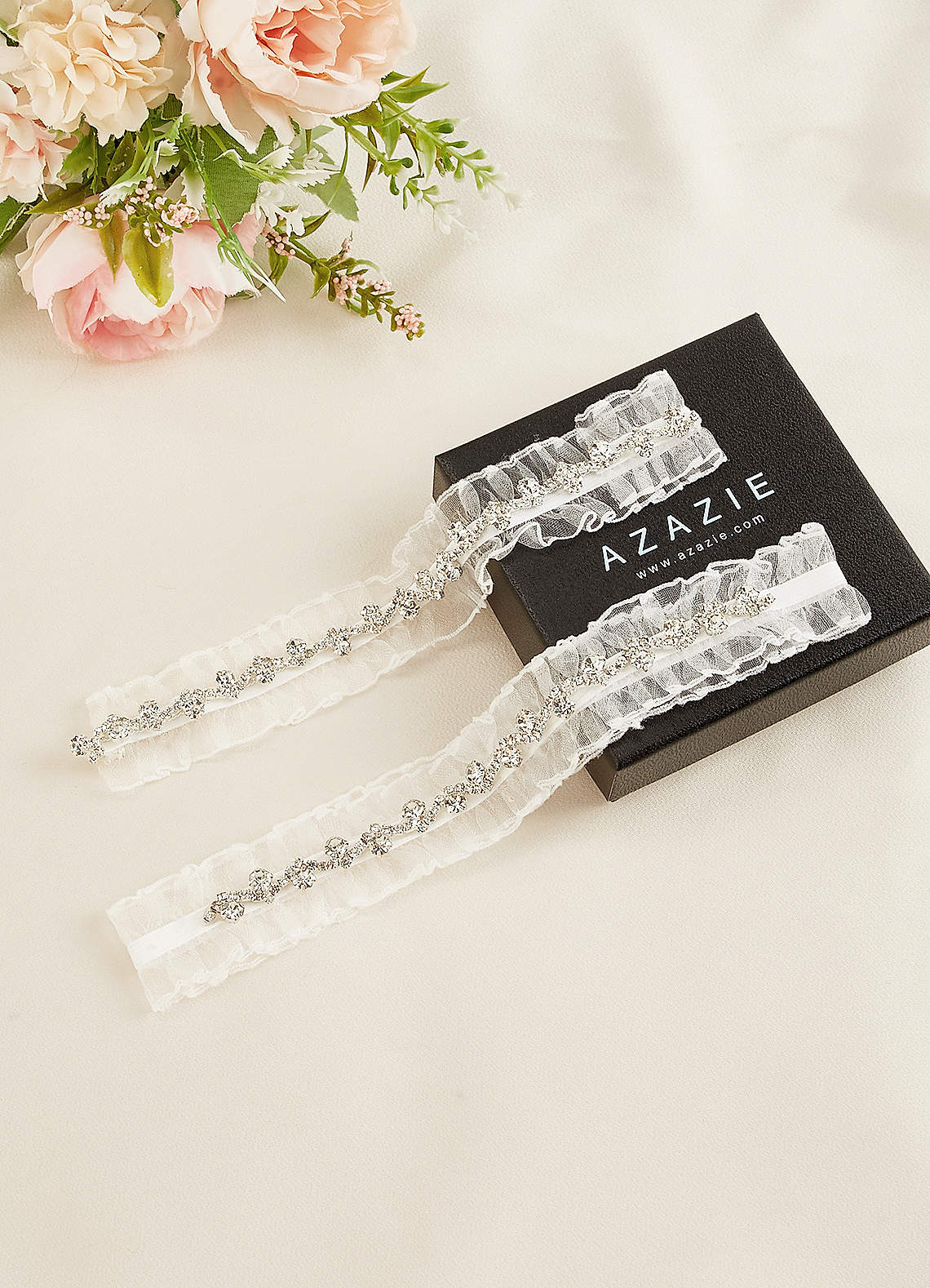 front Crystal and Ruffle Two-Piece Garter Set