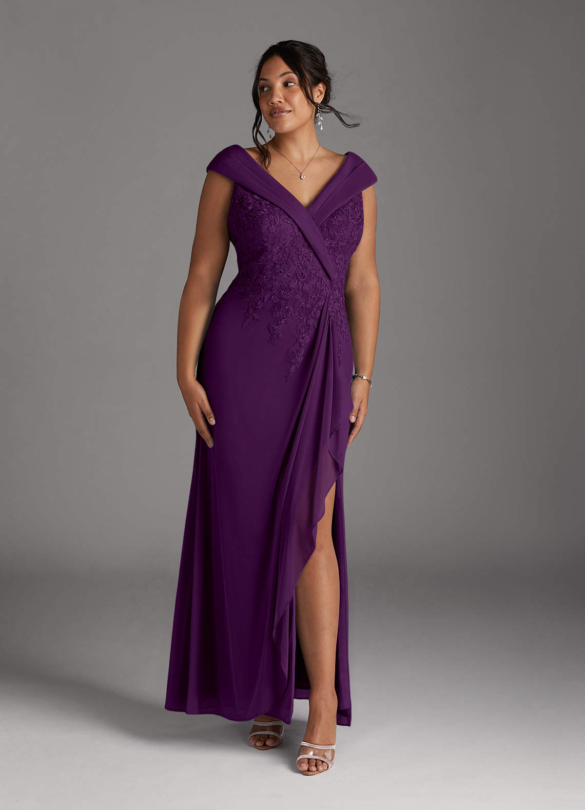 Azazie Calathea Mother of the Bride Dresses Grape A-Line Lace Dress image1