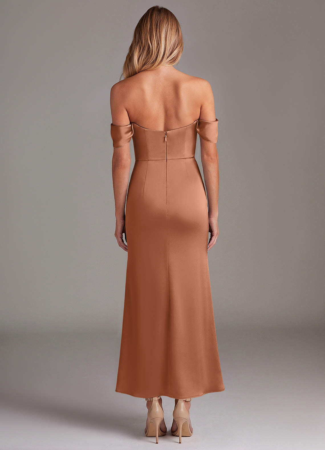 Azazie Saige Brudtärnklänningar Klä av Sjöjungfru i Stretch Satin Av axeln Bronzer image7