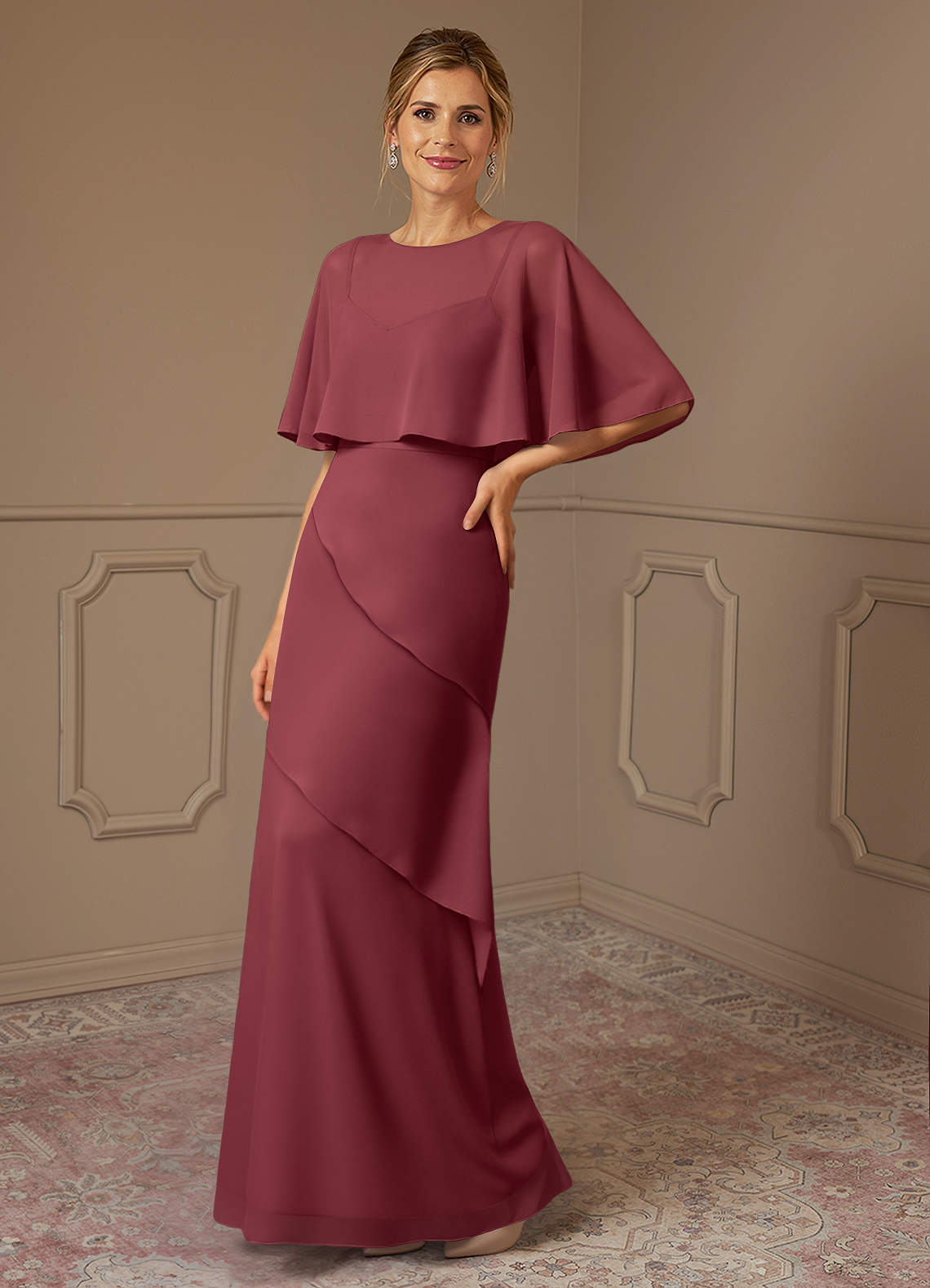 Azazie Bowie vestidos de madre de la novia Vestido de Merlot de Gasa de Corte En A image1