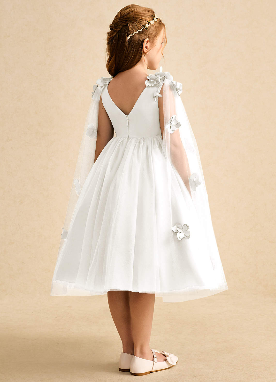 Azazie Staria Flower Girl Dresses Ivory Ball-Gown Ruched Tulle Dress image8