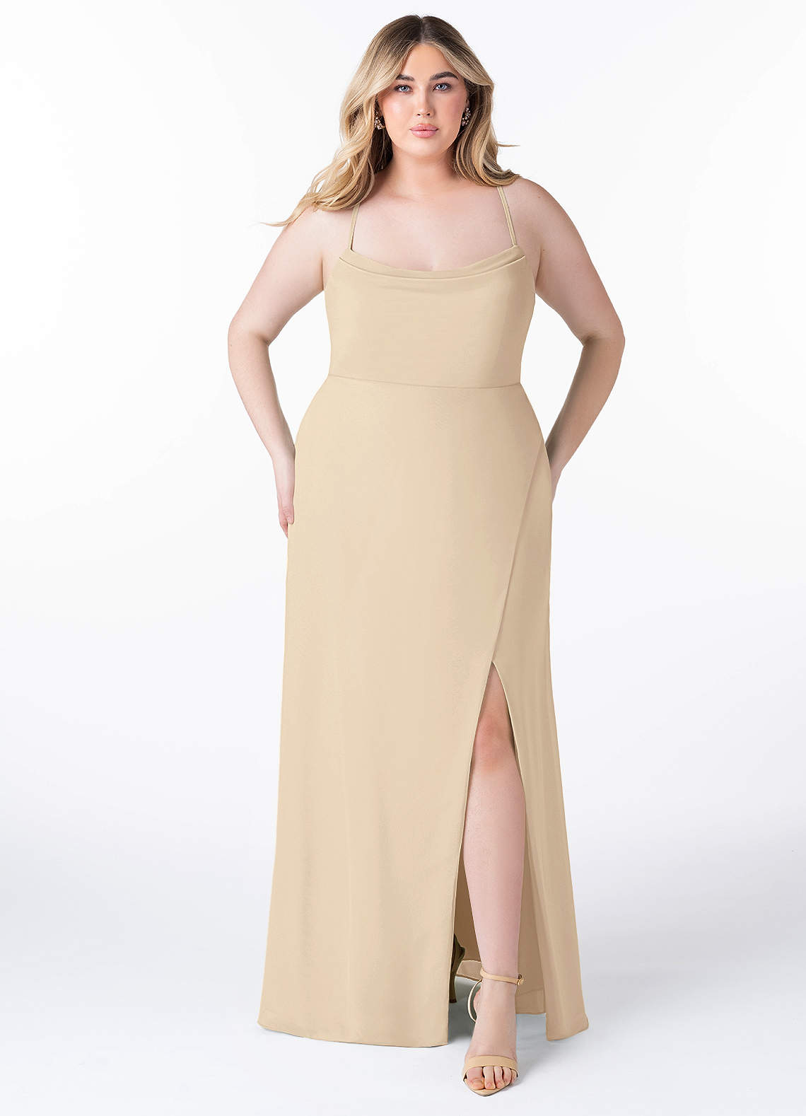 Azazie Maliya Vente Finale Robe Fourreau en Mousseline de soie Plissée Eucalyptus image1