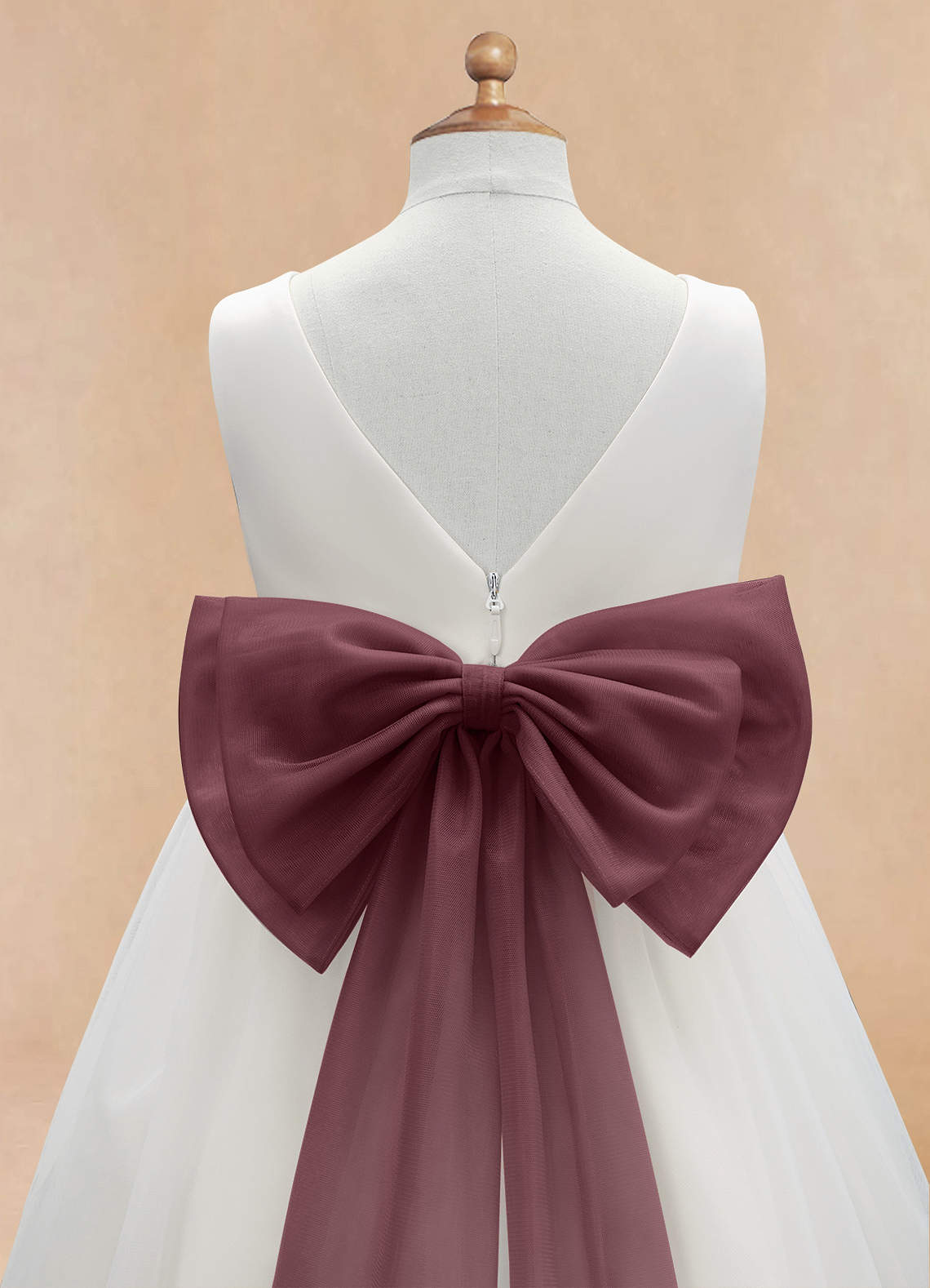 Azazie Kavi Flower Girl Dresses Ivory Sangria A-Line Bow Matte Satin Dress image9