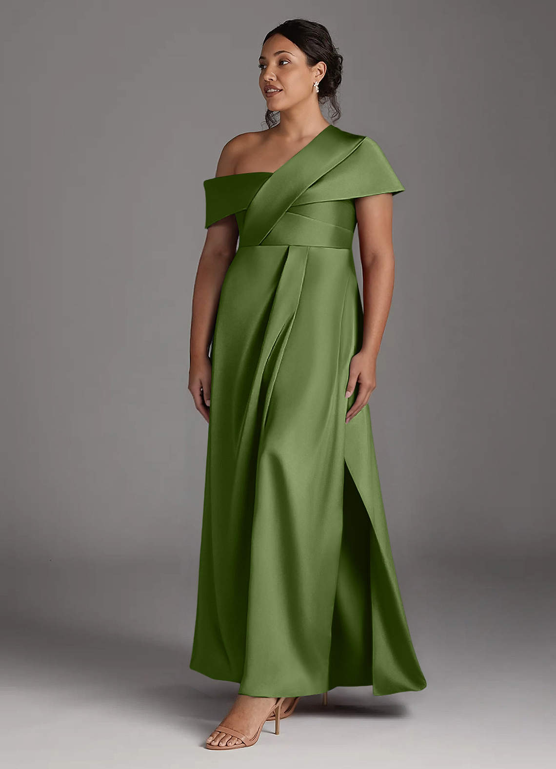 Azazie Milton Mother of the Bride Dresses Juniper A-Line Pleated Stretch Satin Dress image10