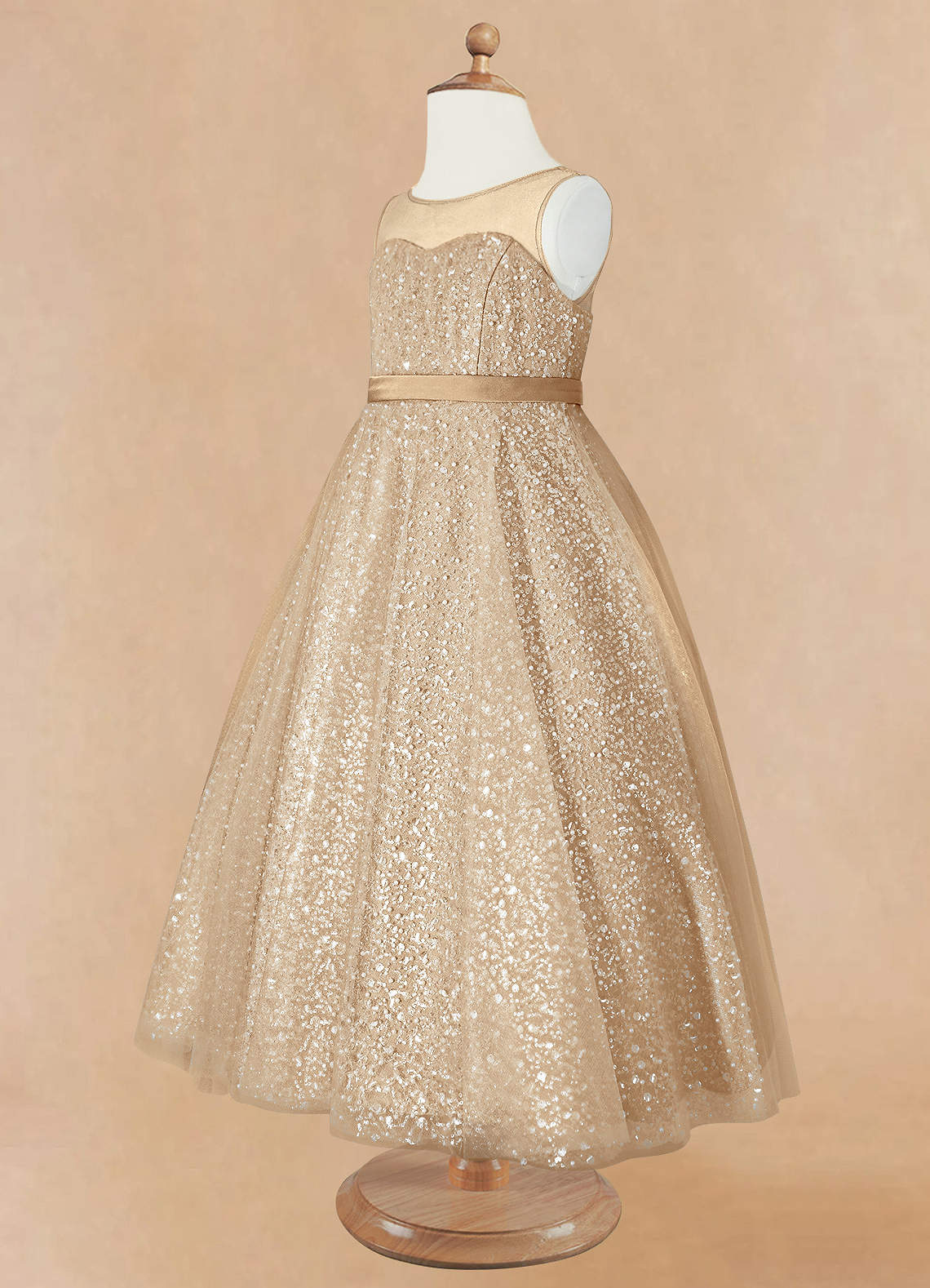 Azazie Siwa Flower Girl Dresses Champagne A-Line Beaded Tulle Dress image6