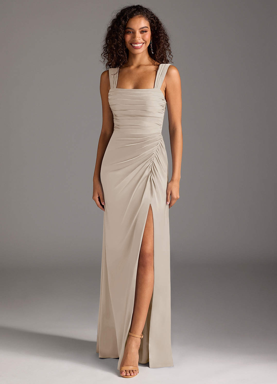 Azazie Jesaphine Bridesmaid Dresses Frost Sheath Bow Stretch Satin Dress image1