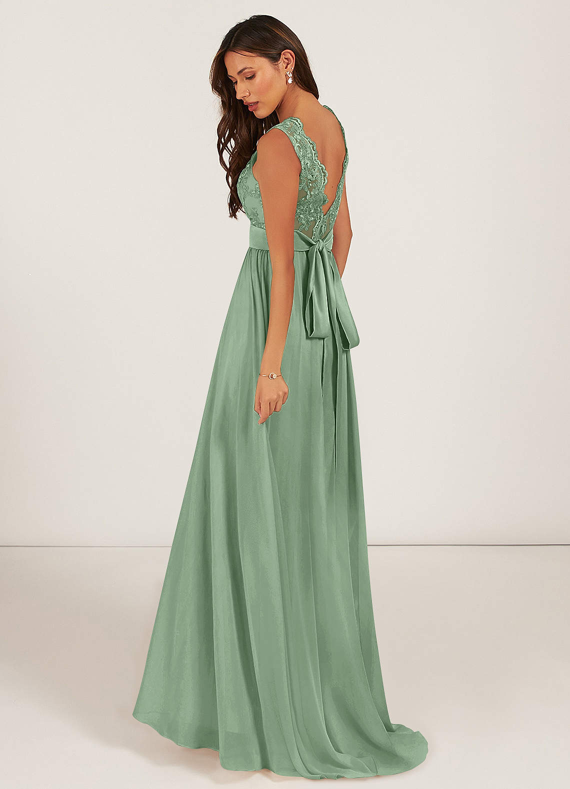 Azazie Gertrude At-home Try On Dresses Mulberry A-Line Lace Chiffon Dress image7