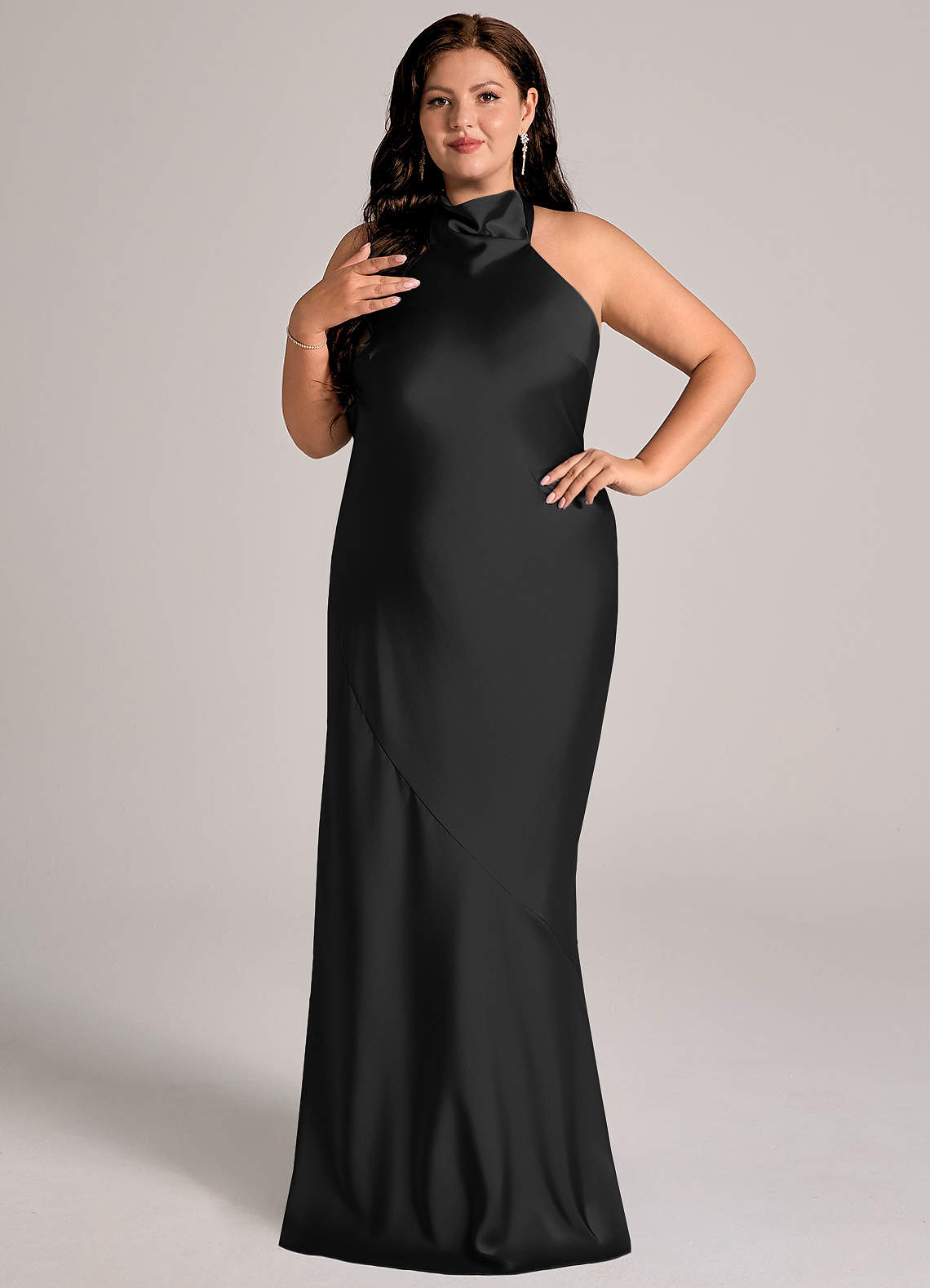 Azazie Velli Bridesmaid Dresses Black Mermaid High Neck Stretch Satin Dress image9