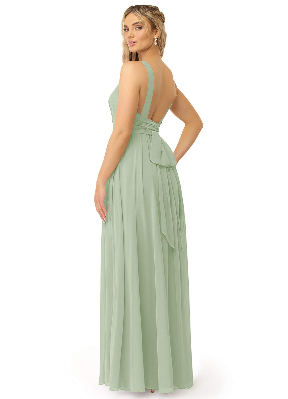 Azazie Kora Bridesmaid Dresses Dusty Sage A-Line Pleated Chiffon Dress image4